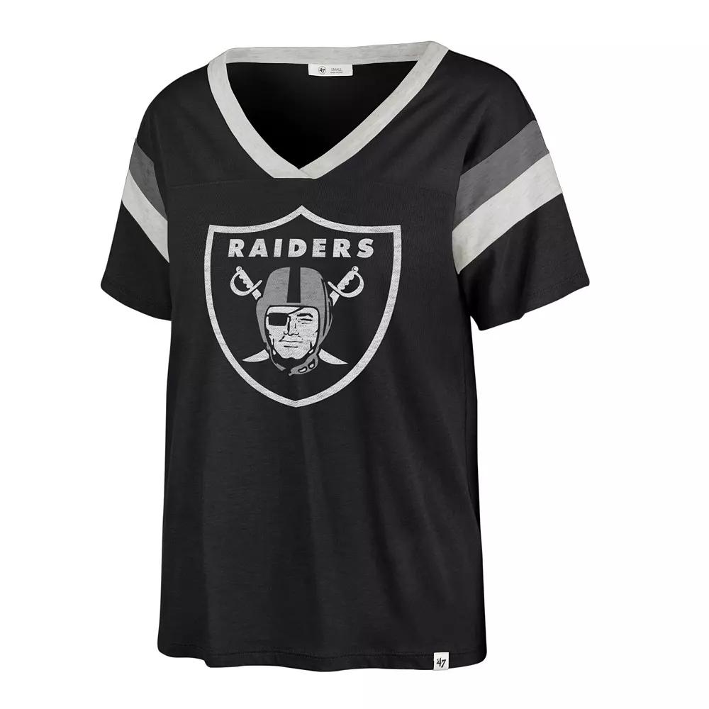 Women's '47 Black Las Vegas Raiders Phoenix V-Neck T-Shirt,  Product Image