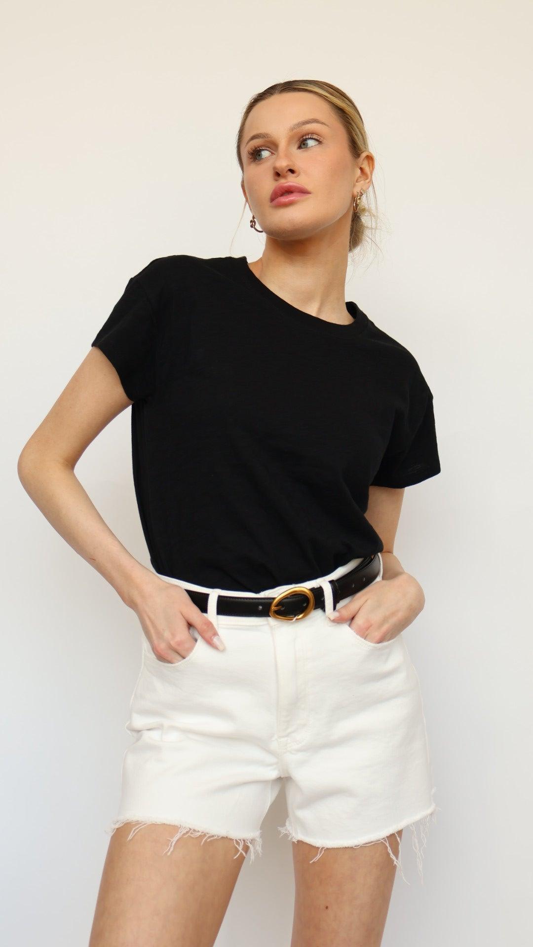 Stretchy High Rise White Denim Shorts Product Image