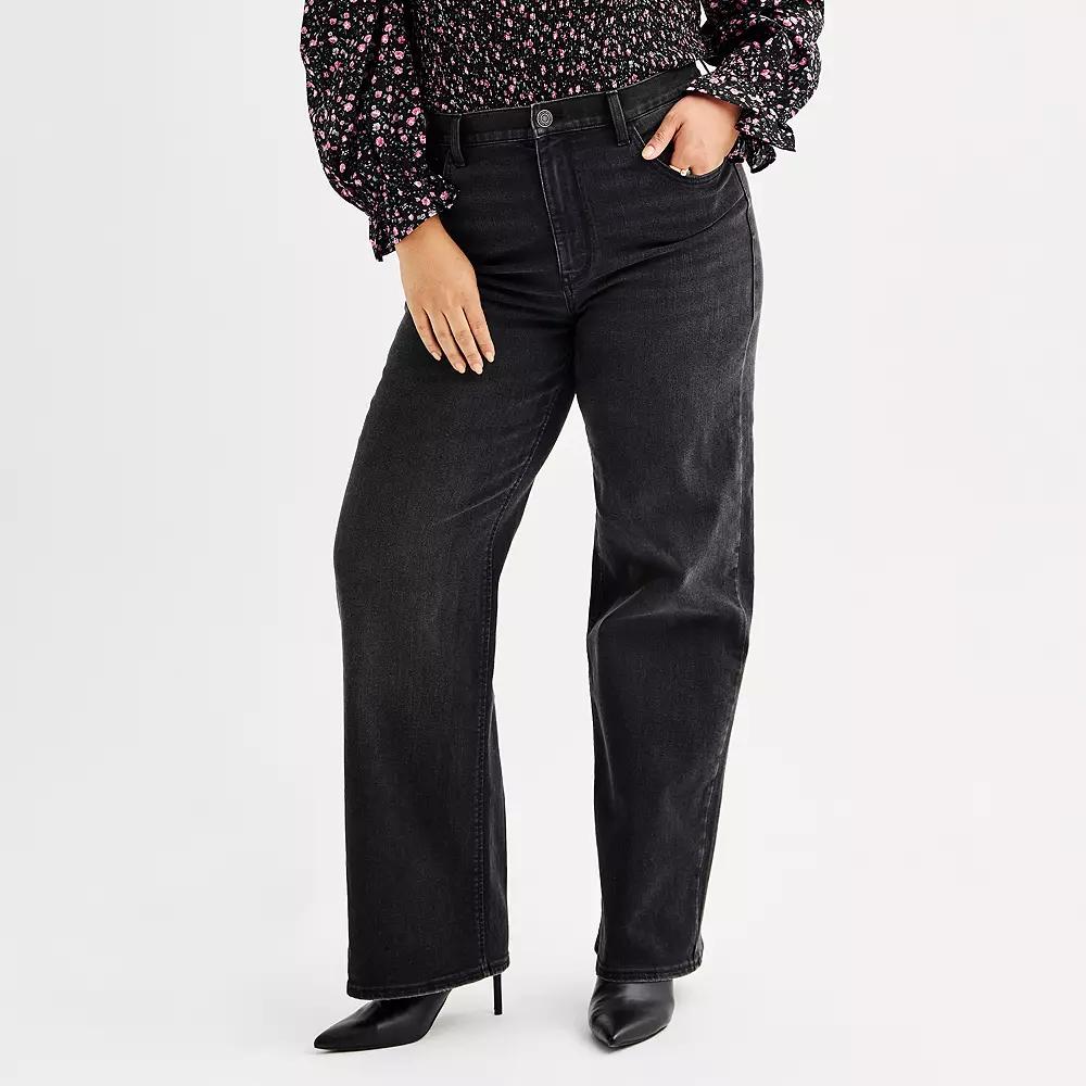 Juniors' Plus Size SO® High Rise Wide Leg Jeans, Women's, Size: 18, Black Wash Product Image