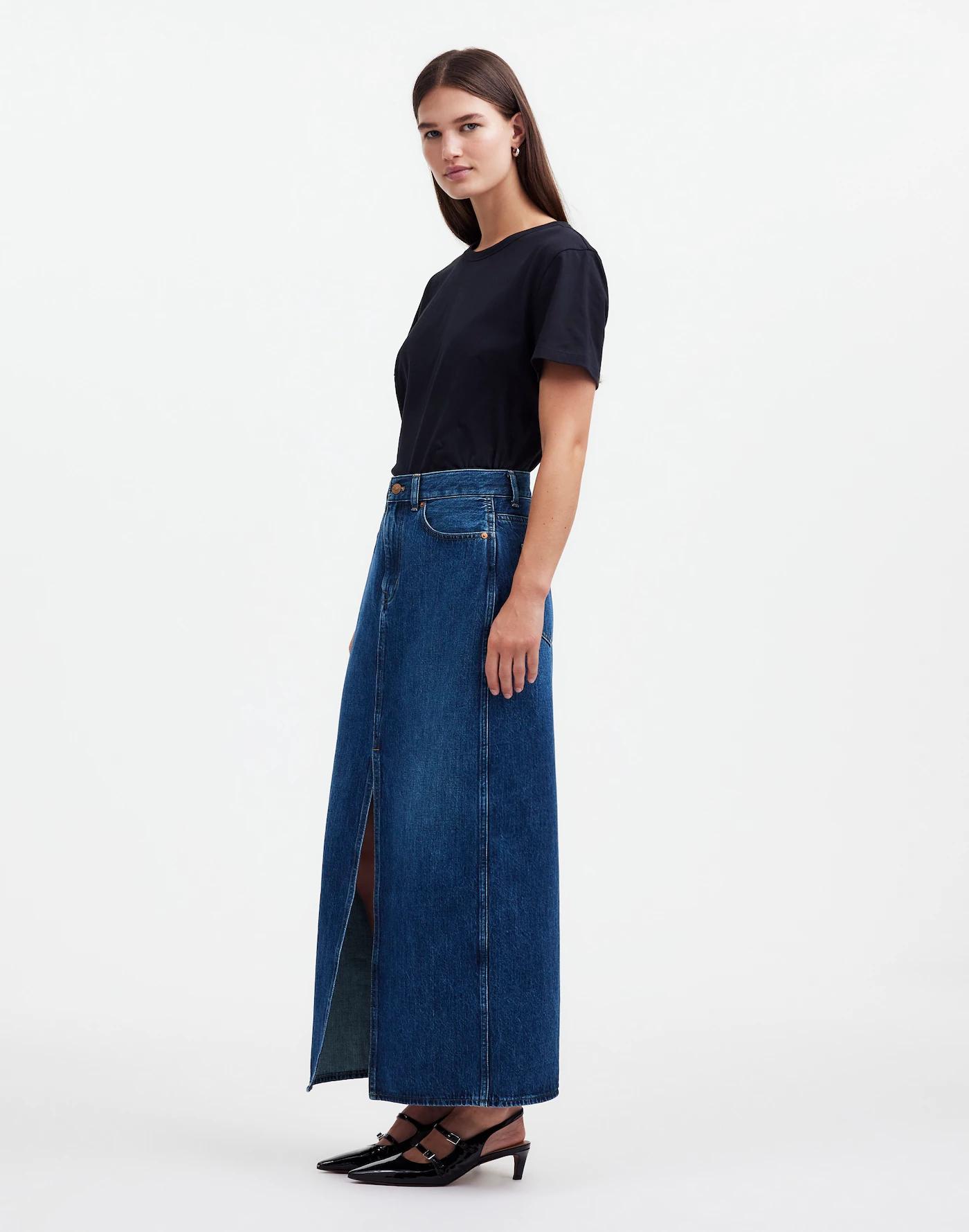 Denim Front-Slit Midi Skirt in Kincord Wash Product Image