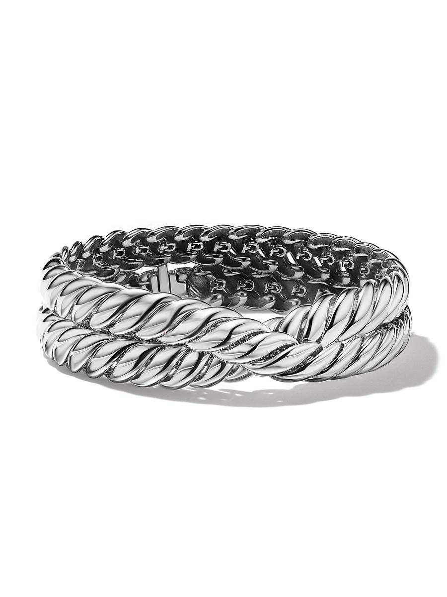 Womens Sculpted Cable Double Wrap Bracelet in Sterling Silver Product Image
