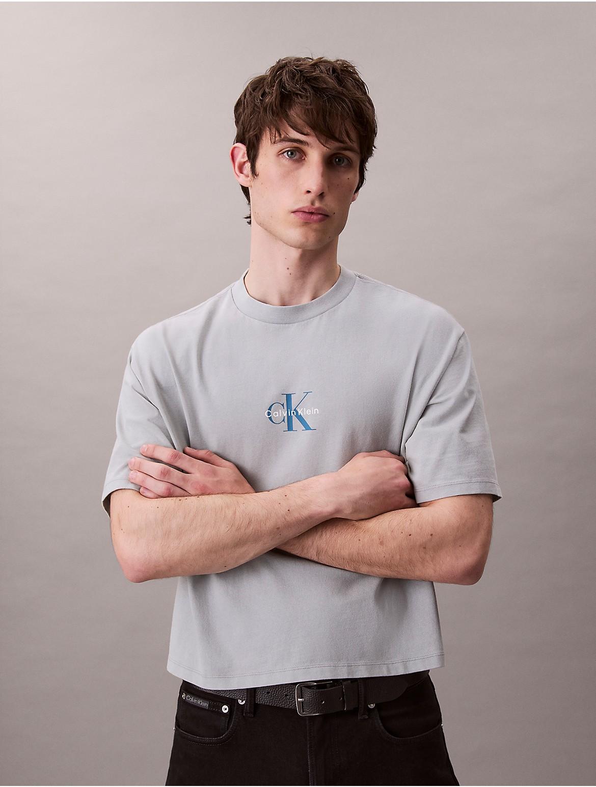 Calvin Klein Mens Monogram Logo 90s Fit T-Shirt - Grey Product Image