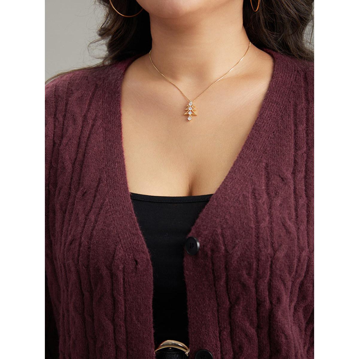 Plus Size Solid Cable Knit Button Fly Cardigan Burgundy Women Casual Loose Long Sleeve Everyday Cardigans BloomChic 14-16/1X Product Image