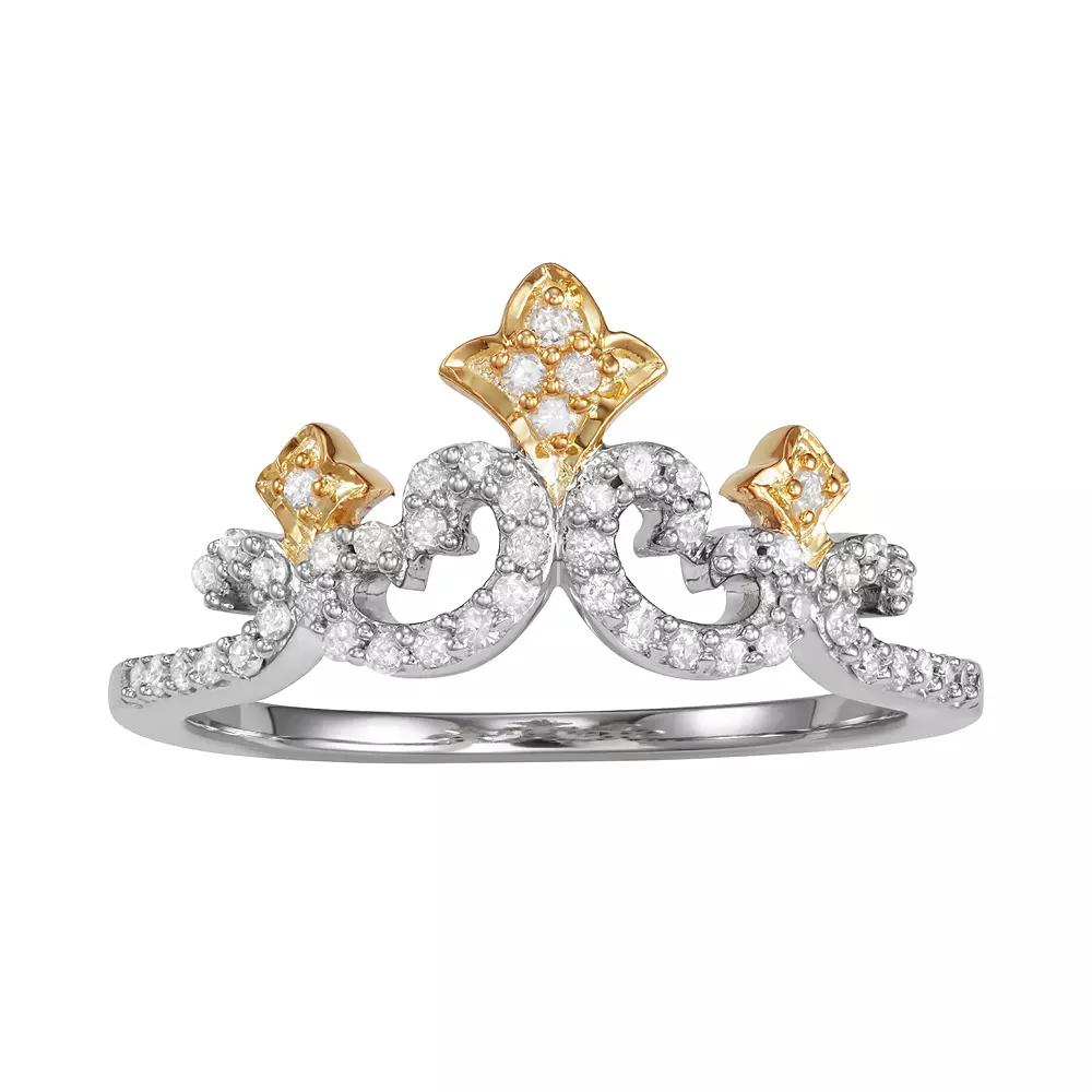 Two Tone Sterling Silver 1/4 Carat T.W. Diamond Ring, Women's, Size: 8, Gold Tone Product Image