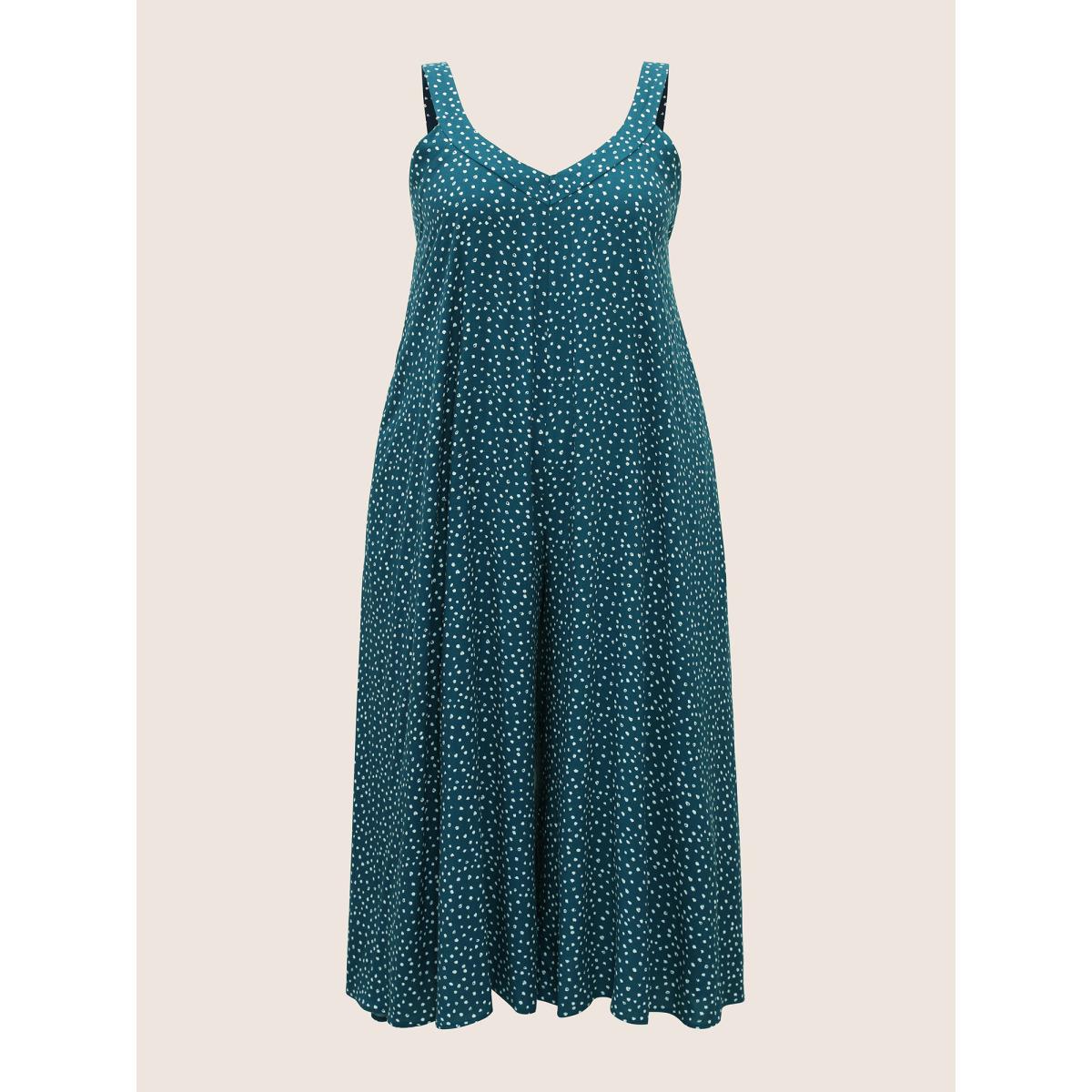 Plus Size Teal Polka Dot U Neck Wide Leg Jumpsuit Women Resort Sleeveless U-neck Vacation Loose Jumpsuits BloomChic 22-24/3X Product Image