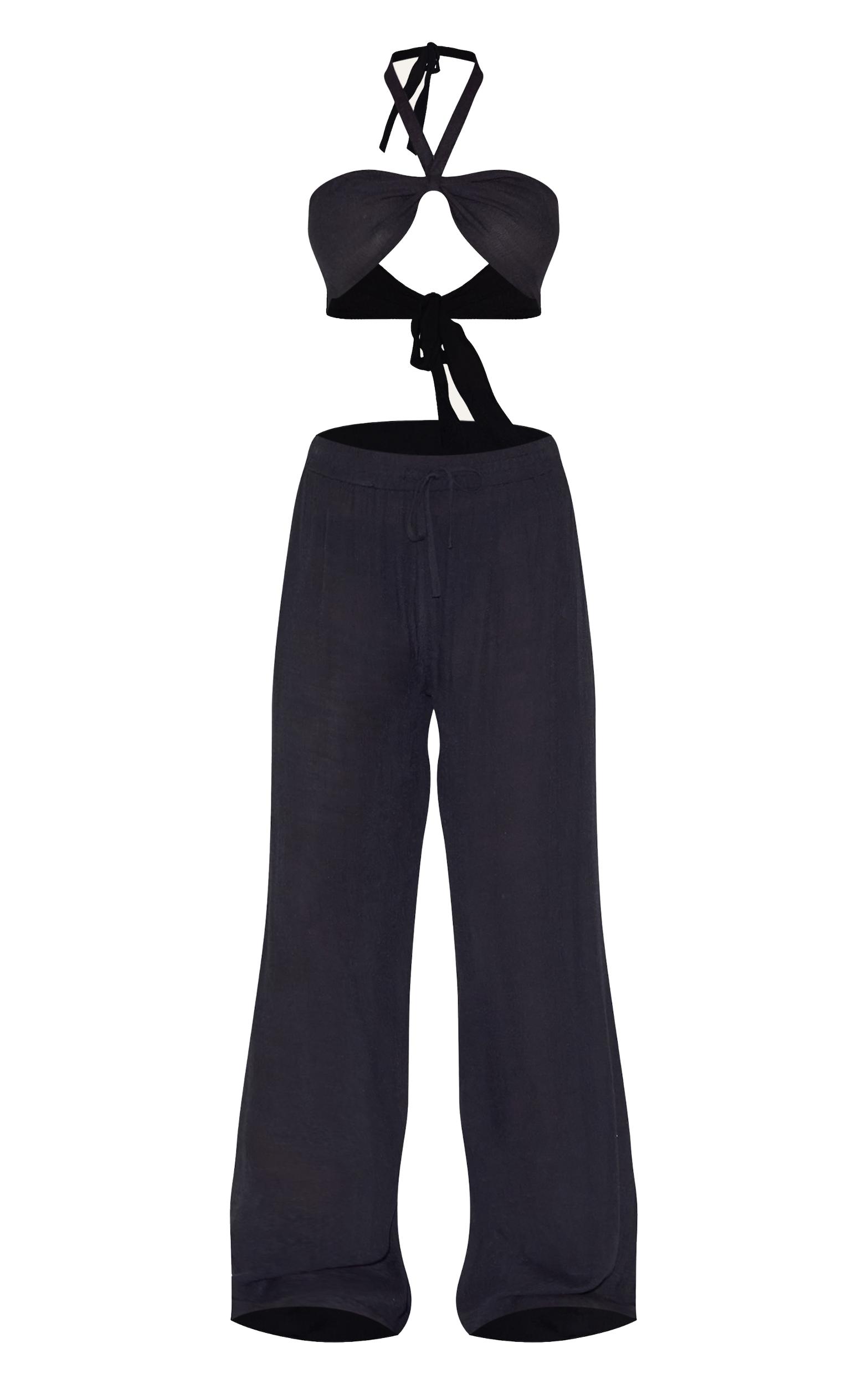 Black Bandeau Beach Top and Pant Set Product Image