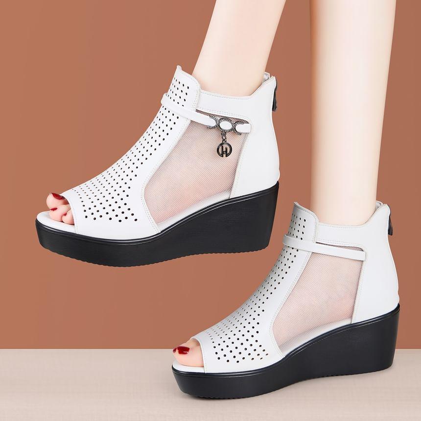 Platform Peep Toe Panel Mesh High Top Shoes Product Image