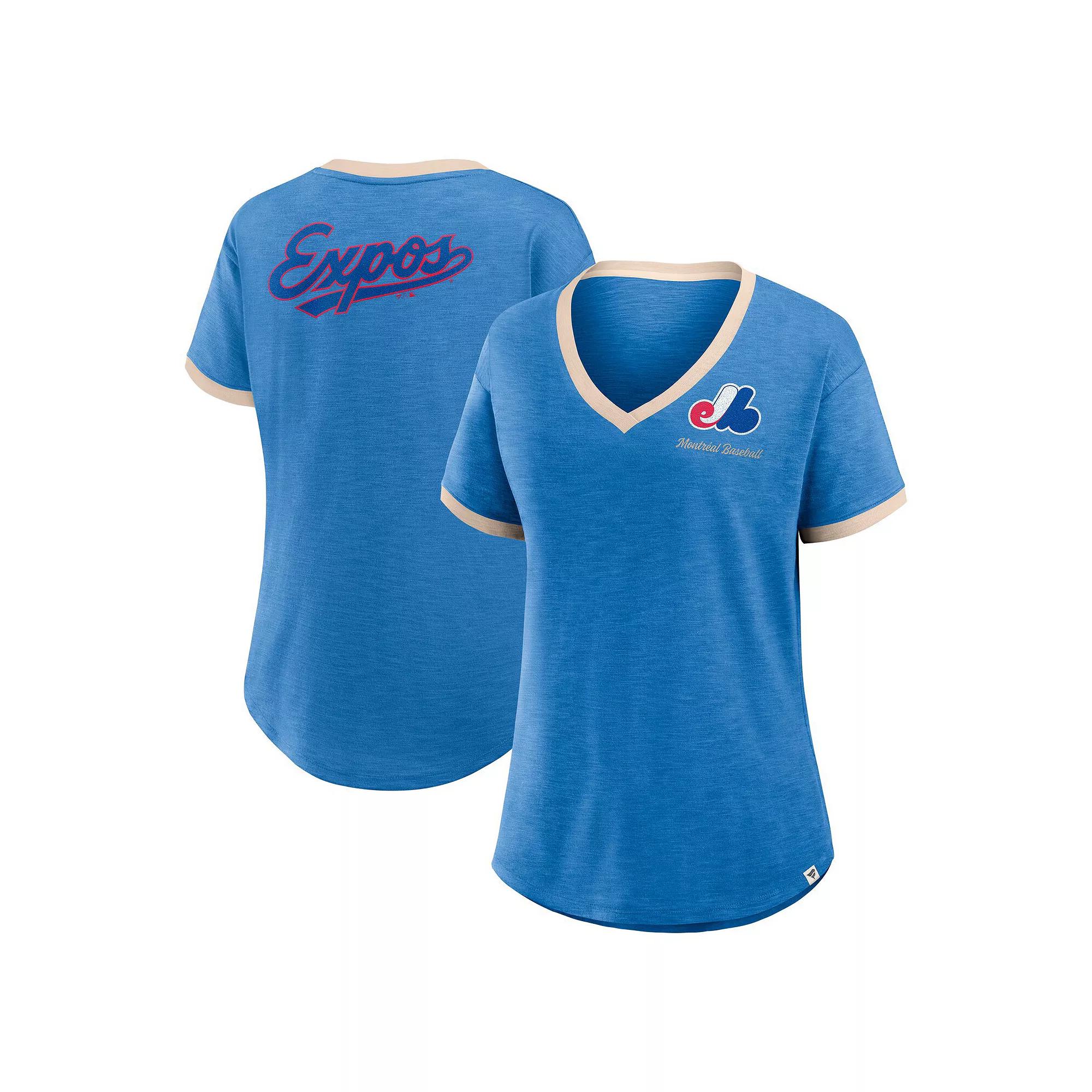 Women's Fanatics Blue Montreal Expos Cooperstown Collection Binge Worthy Stadium Slub V-Neck T-Shirt,  Product Image