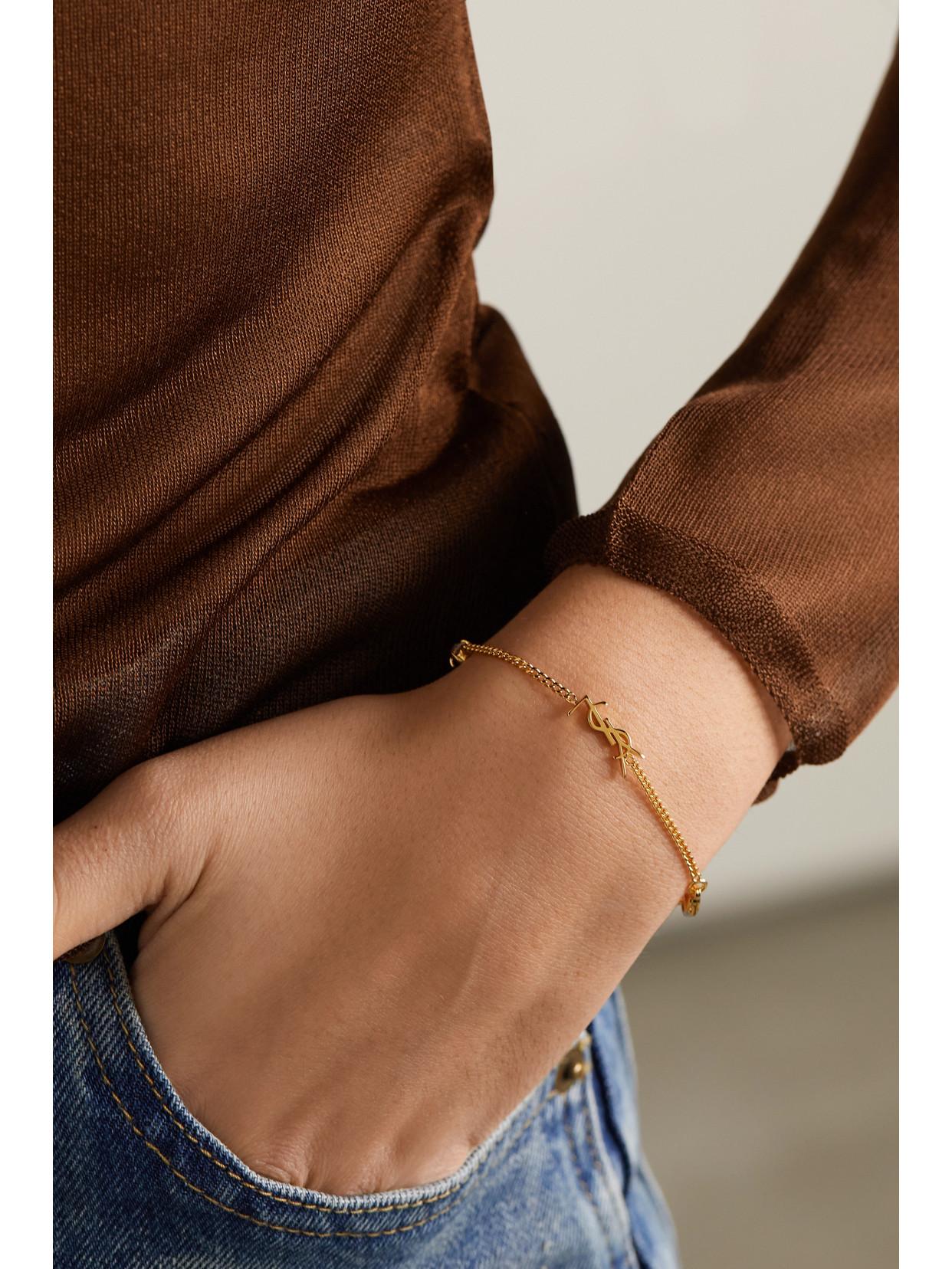 SAINT LAURENT Metal And Rhinestone Cassandre Heart Charm Bracelet Accessories In Grey Product Image