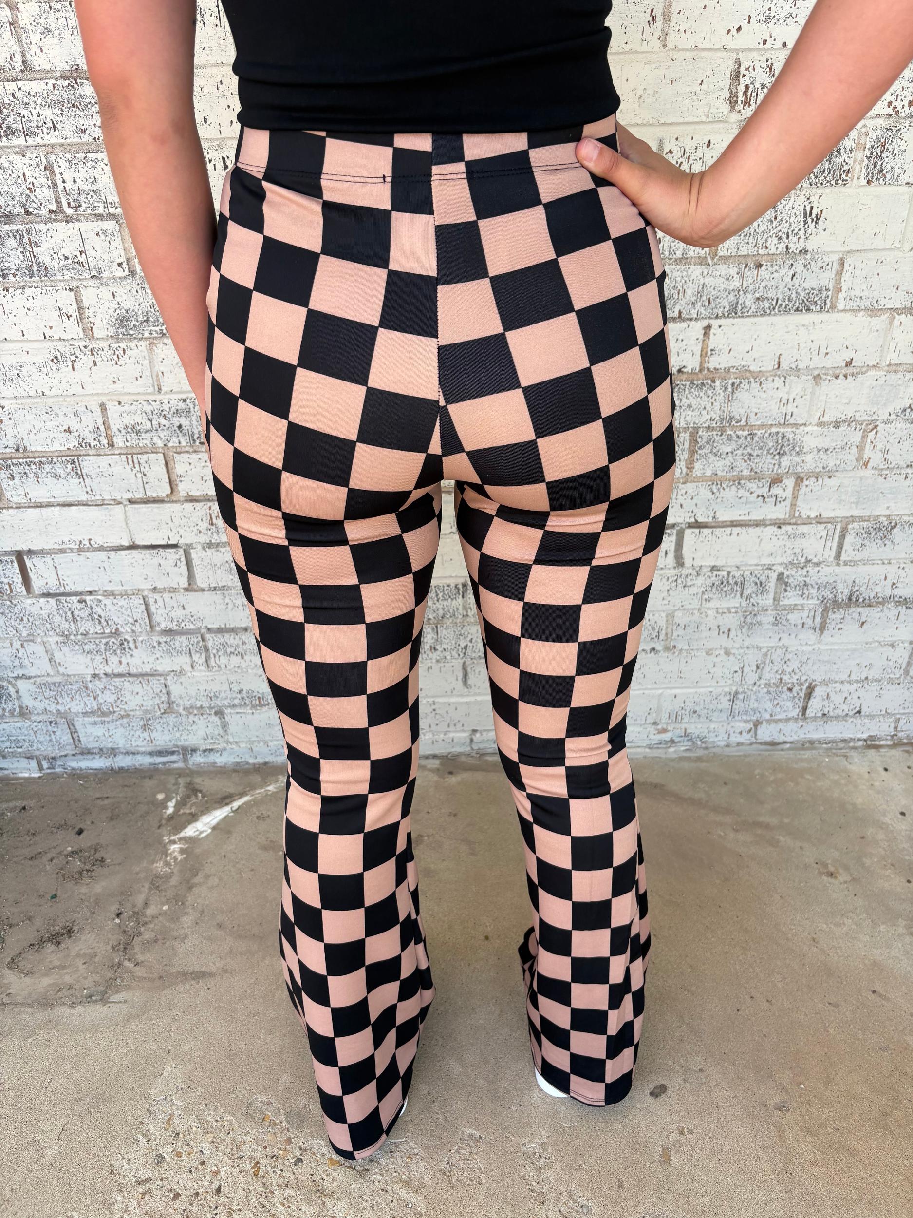 Black & Mocha Checkered Trouser Pants Product Image