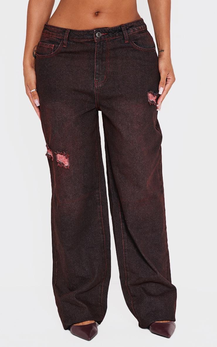 Shape Burgundy Washed Denim Wide Leg Jeans Product Image