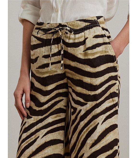 Lauren Ralph Lauren Zebra Print Linen Wide-Leg Pull-On Pants Product Image