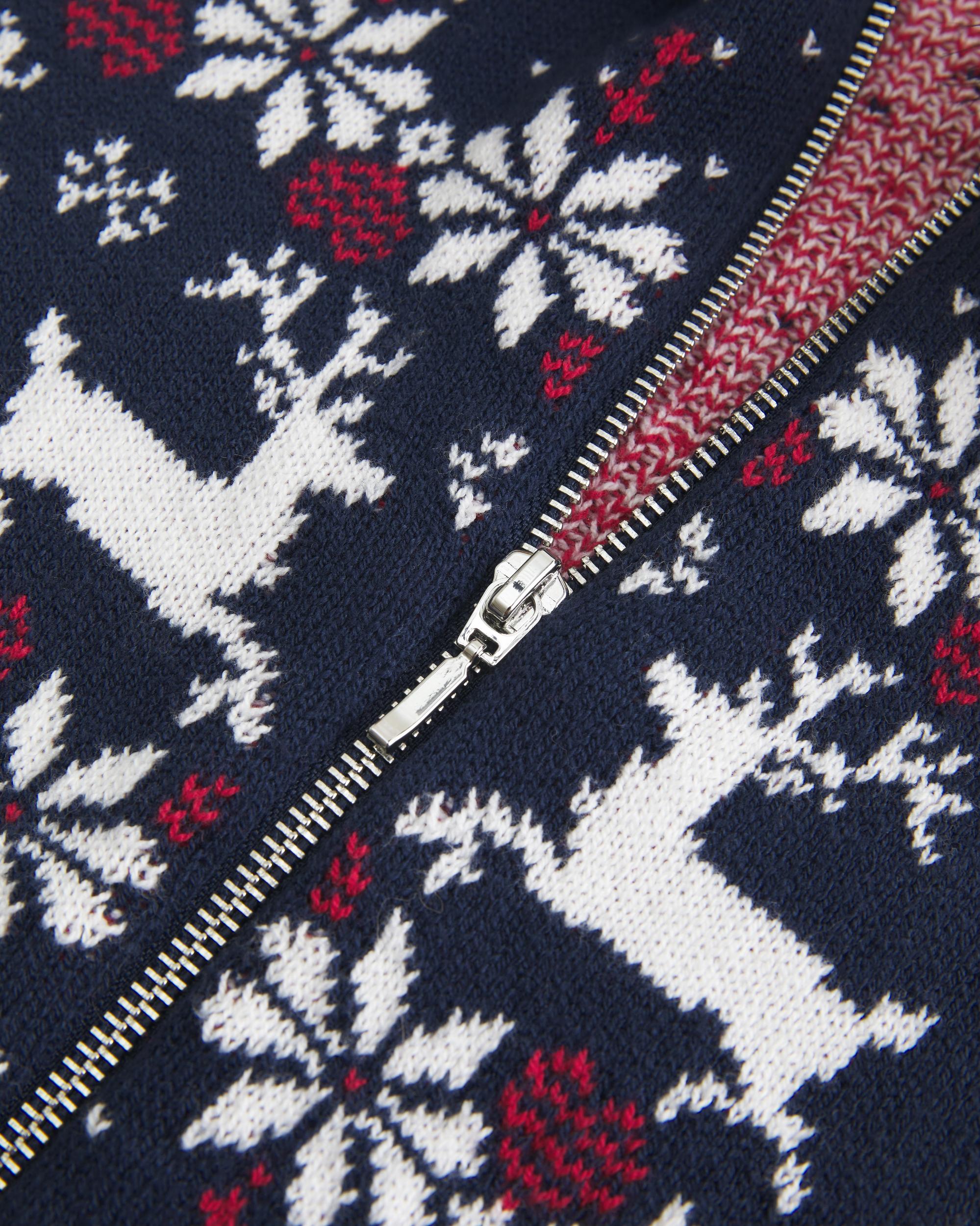 Hooded Fair Isle Zip-Up Sweater Product Image