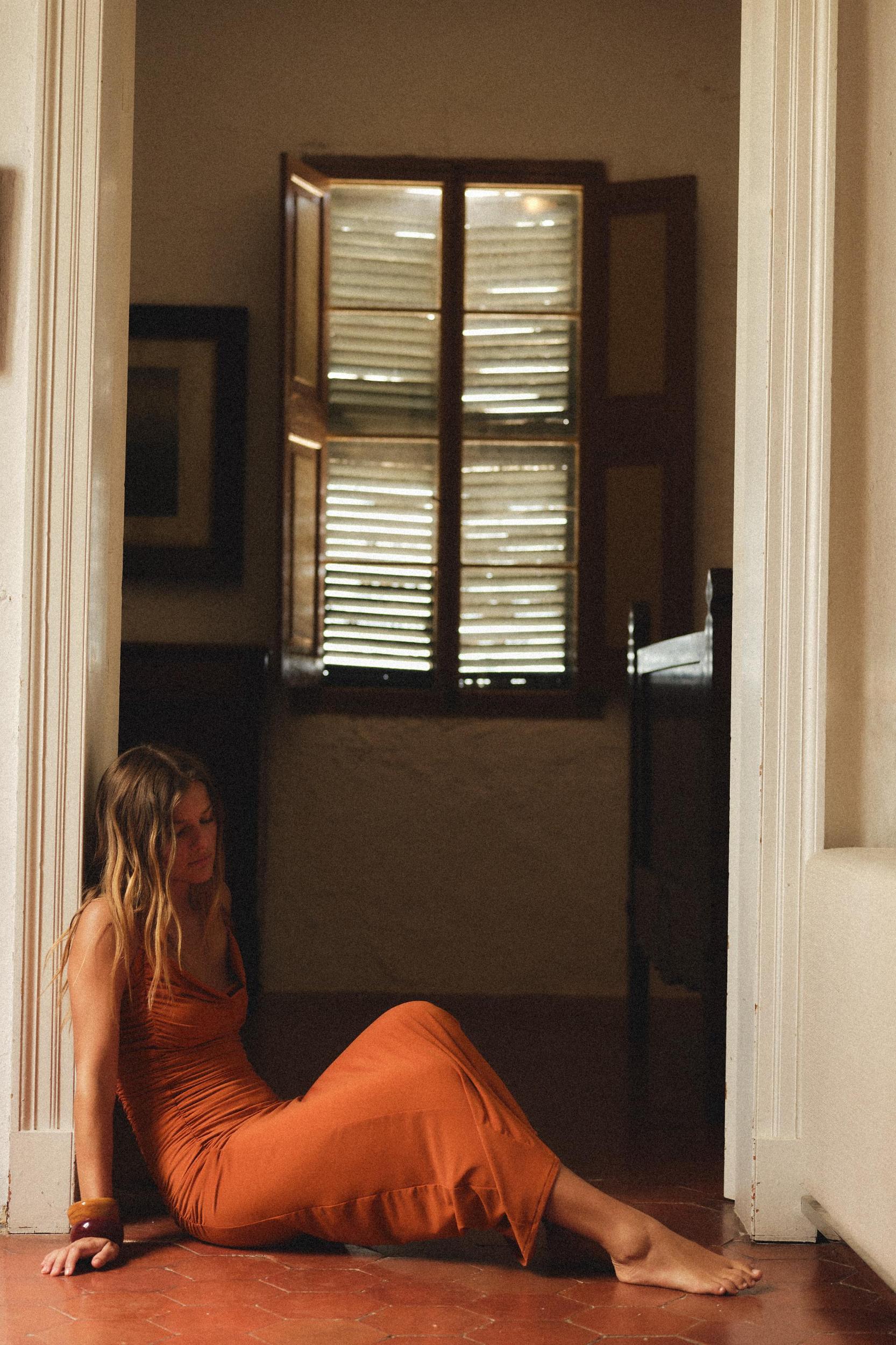 DRAPED RUCHED MAXI DRESS Product Image