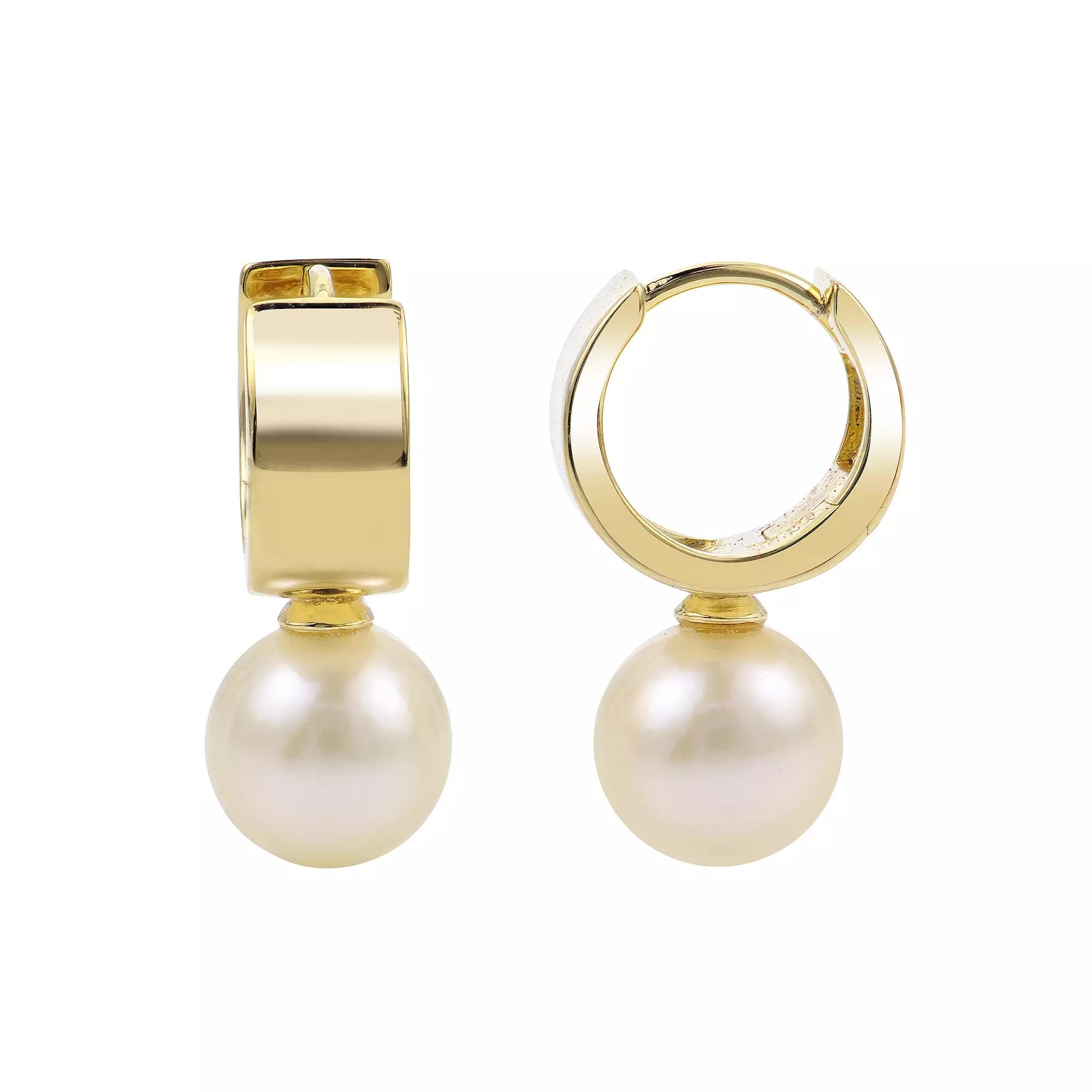 PearLustre by Imperial 14k Gold Over Silver Freshwater Cultured Pearl Huggie Hoop Earrings, Womens, 14k Yellow Gold Plated Product Image