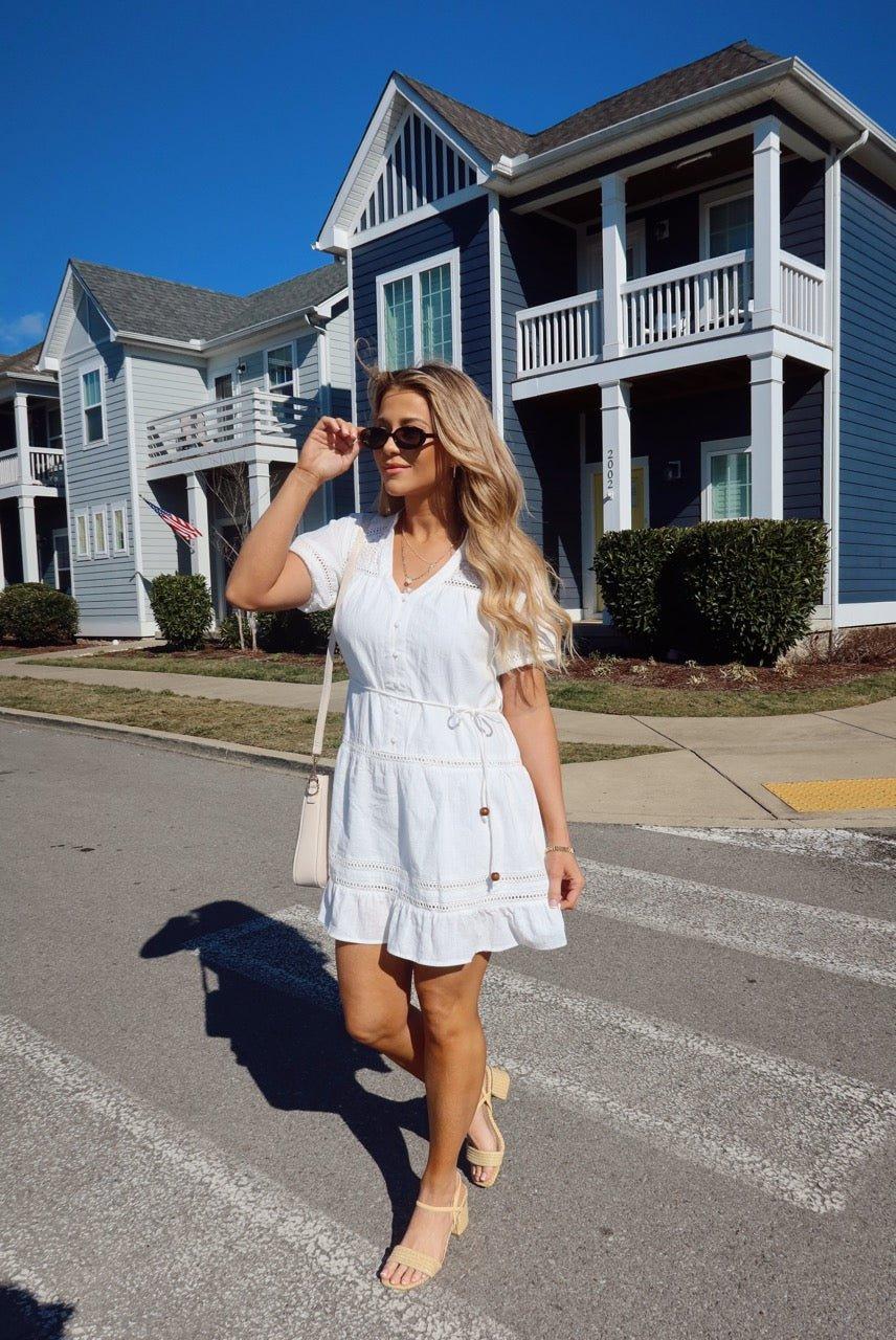 Sunday Stroll White Eyelet Mini Dress - FINAL SALE Product Image