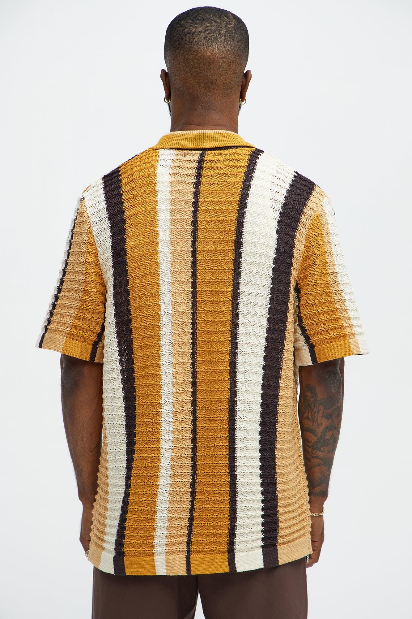 Carson Stripe Short Sleeve Knitted Shirt - Mustard/combo Product Image