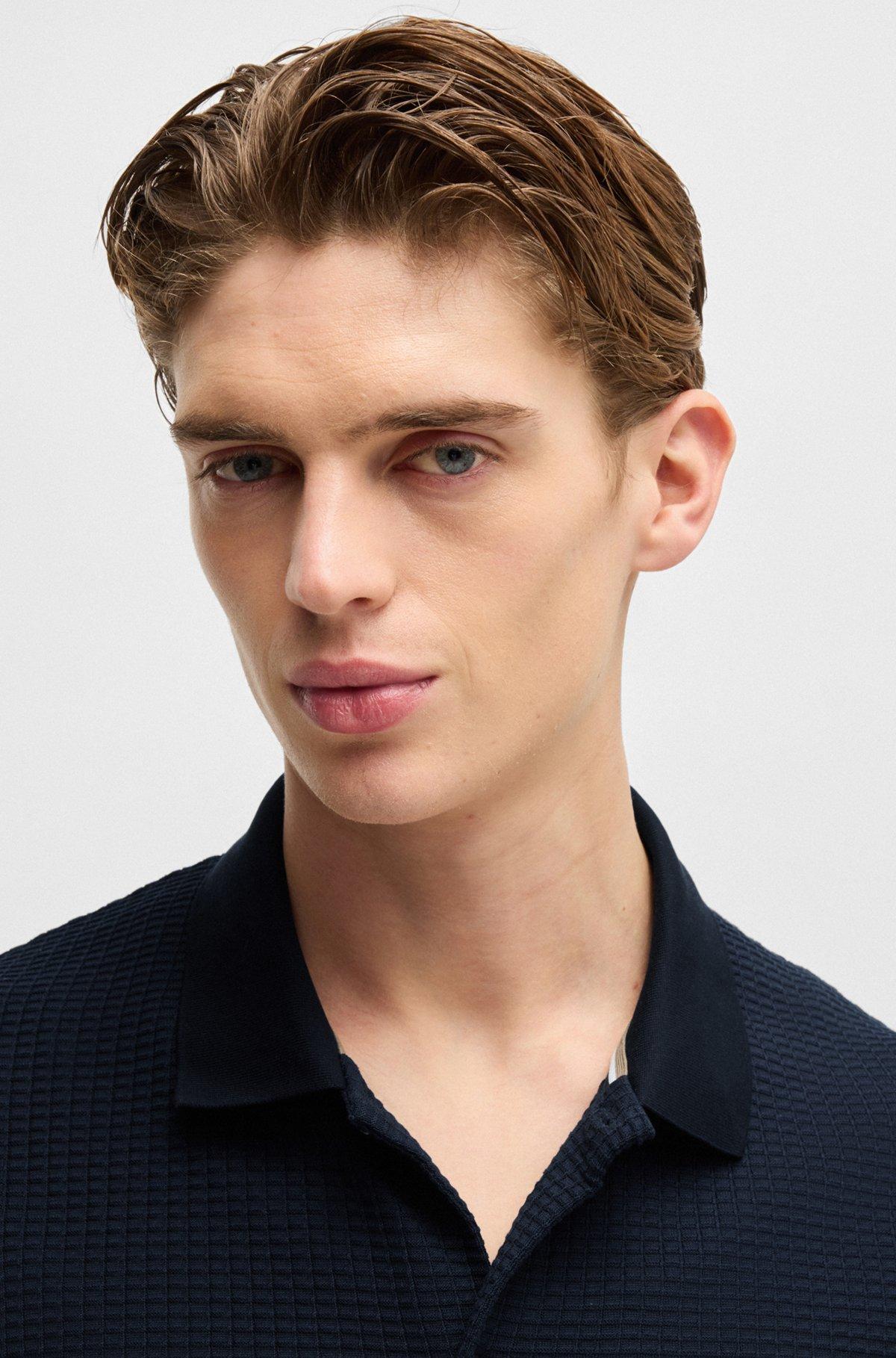 BOSS - Regular-fit shirt in waffle cotton - Dark Blue Product Image