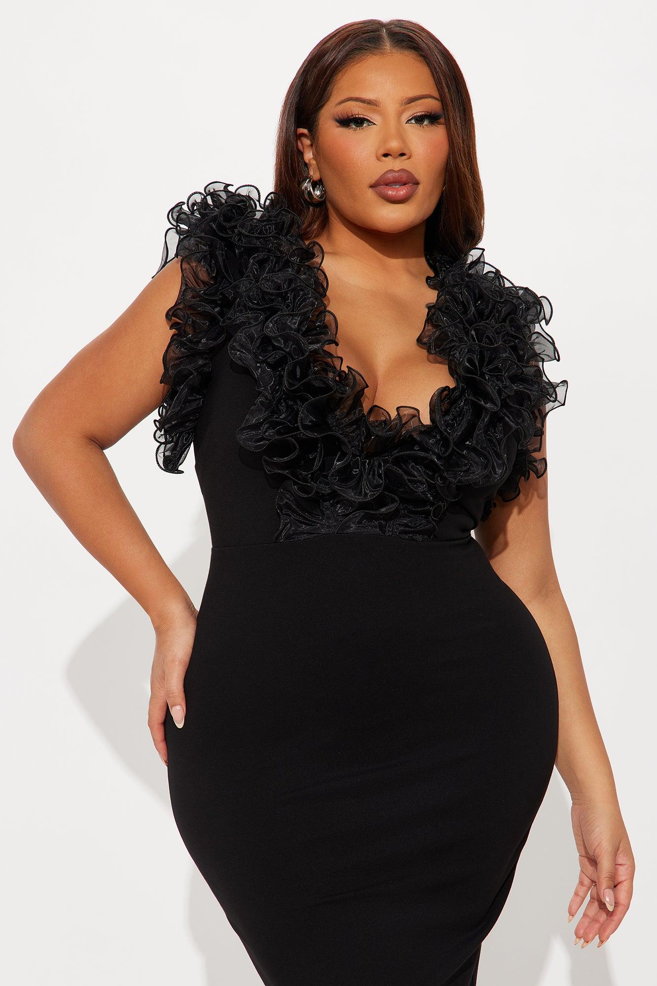 Angelica Ruffle Midi Dress - Black Female Product Image