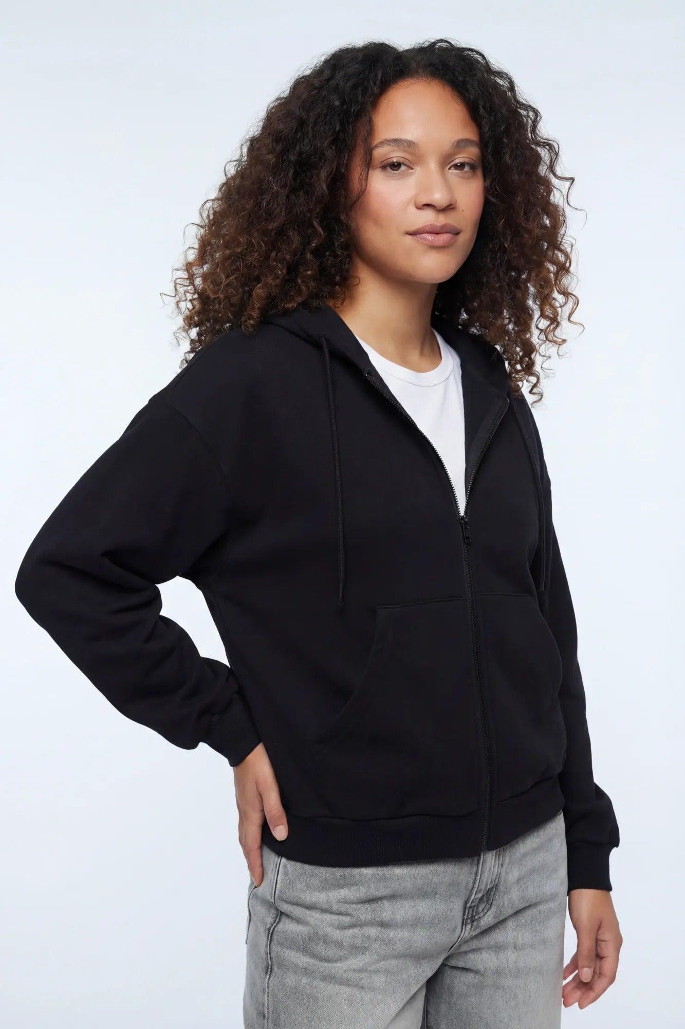 Boxy Zip-Up Fleece Hoodie Female Product Image