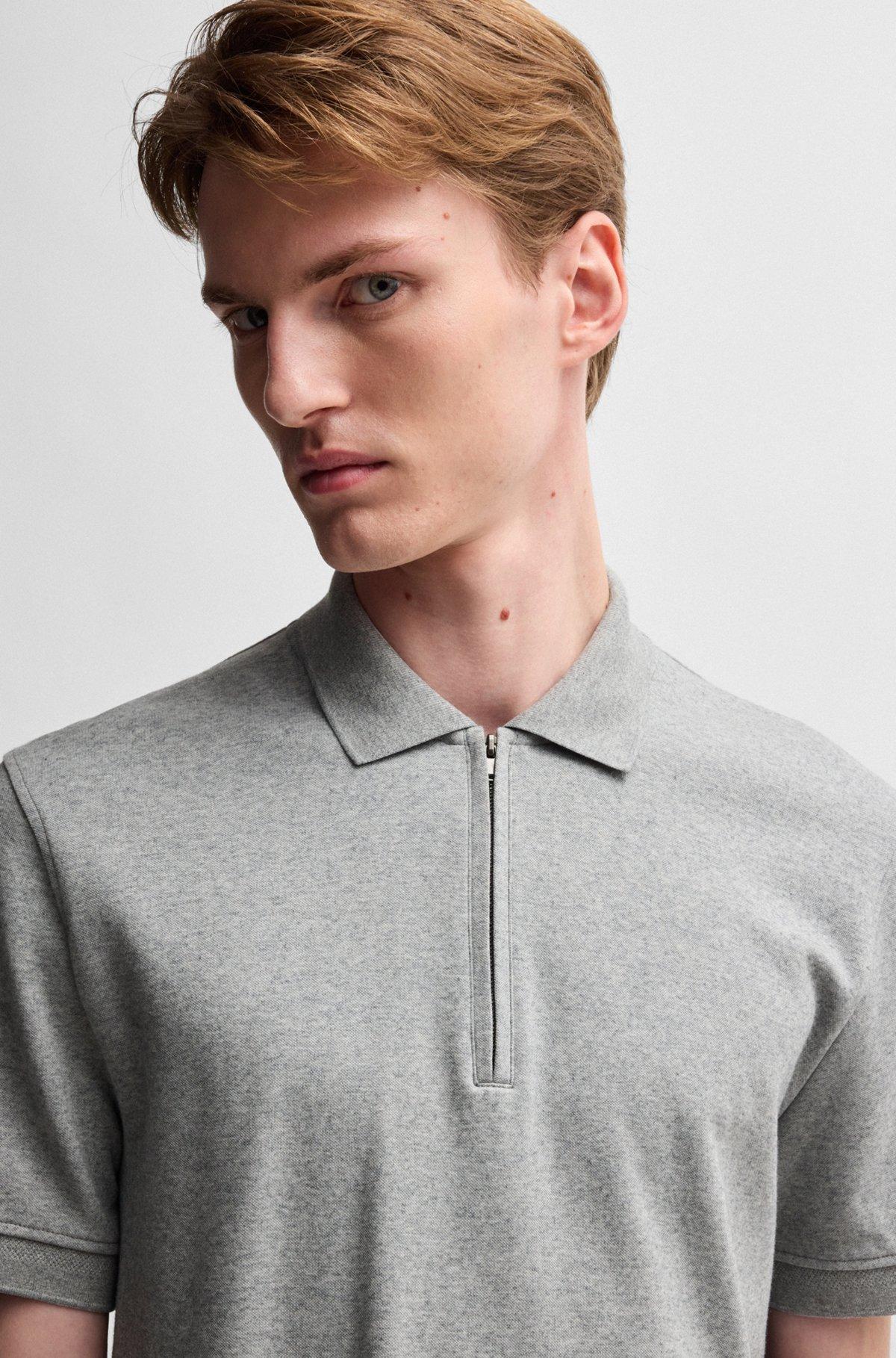 Zip-neck polo shirt in cotton and cashmere Product Image