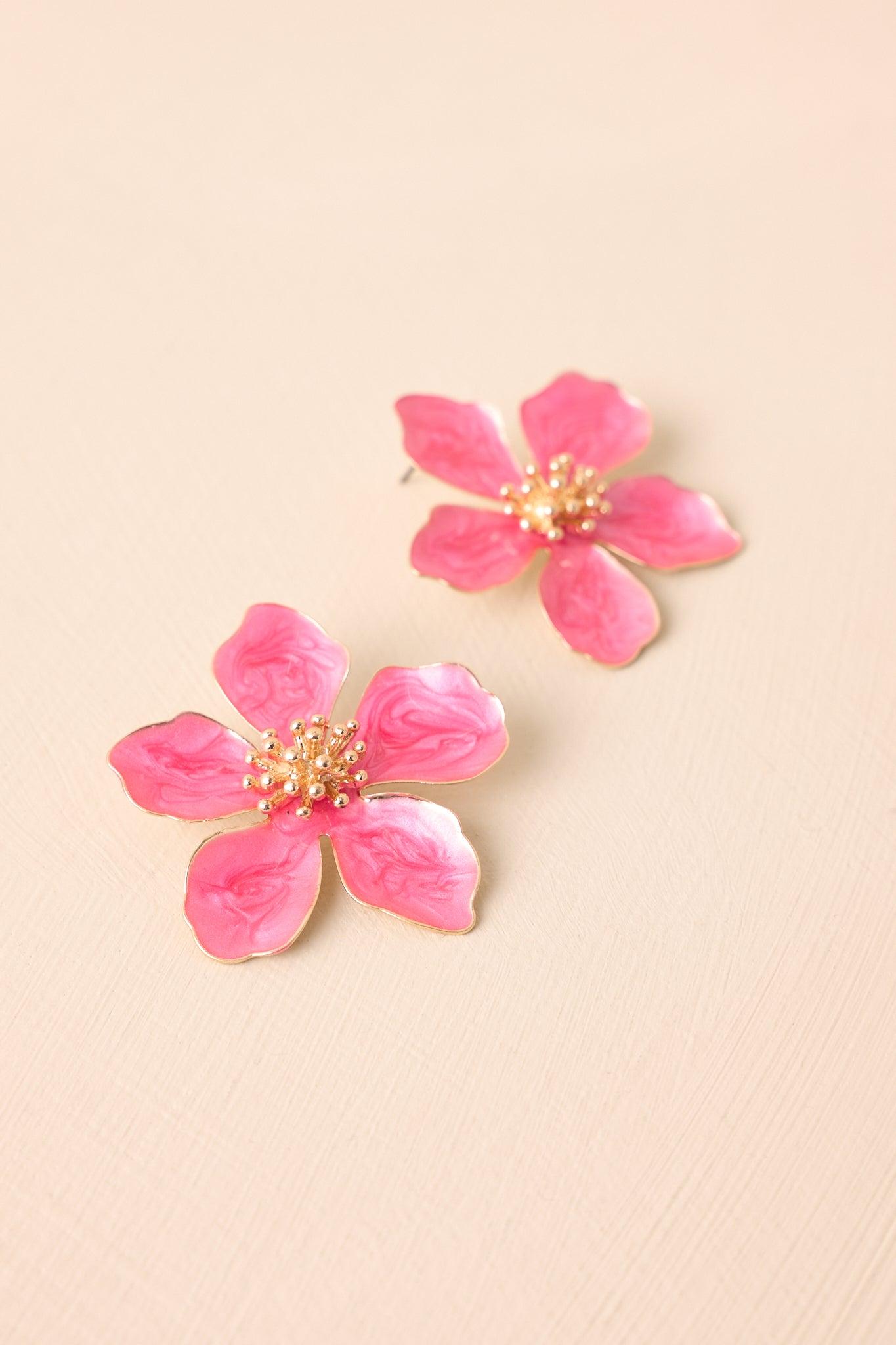Rooftop Garden Fuchsia Pink Pearlescent Flower Earrings Product Image