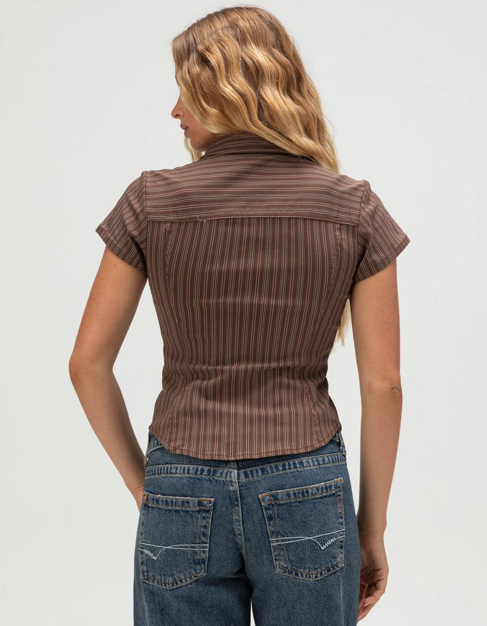 BDG Urban Outfitters Polly Womens Stripe Snap Front Shirt - BROWN Product Image