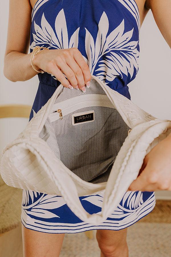 Victoria Faux Leather Woven Tote in Cream Product Image