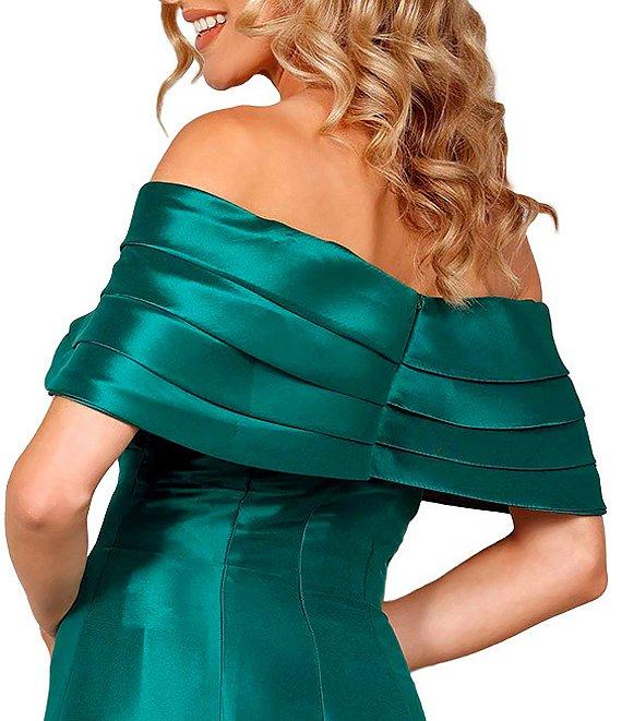 Terani Couture Pleated Off-the-Shoulder A-Line Gown Product Image