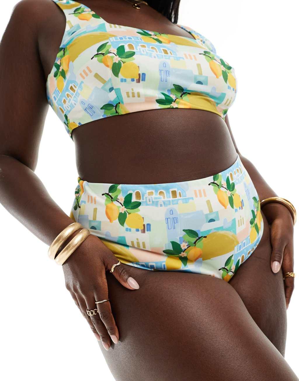 ASOS DESIGN Curve Sorrento high leg high waist bikini bottom in multi Product Image