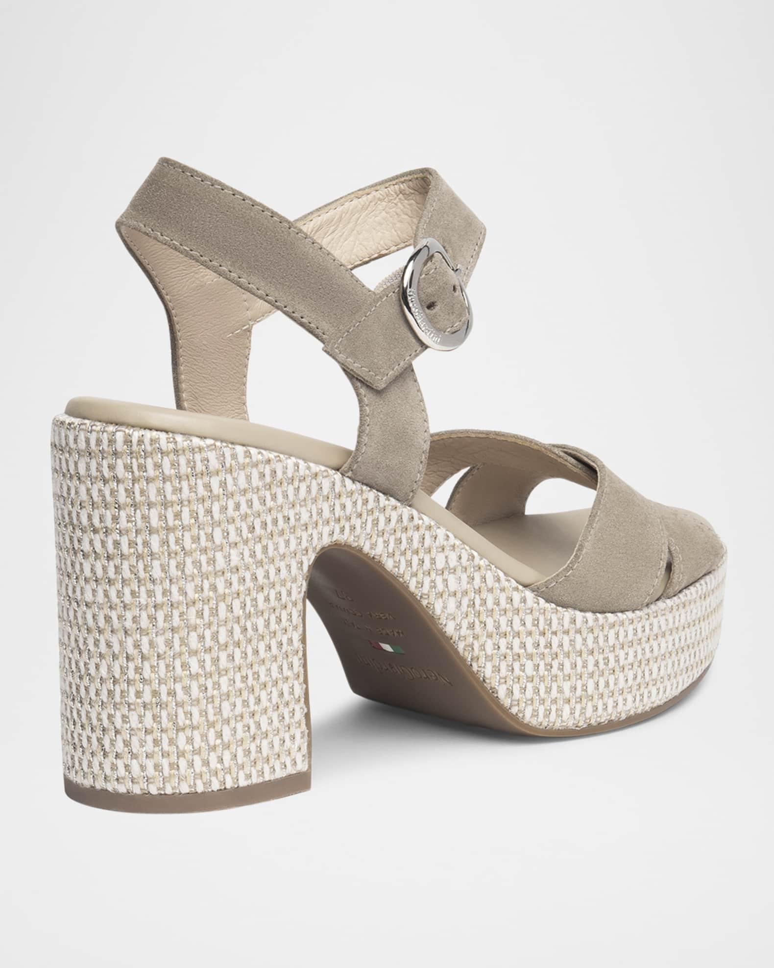 Suede Criss-Cross Strap Woven Platform Sandals Product Image