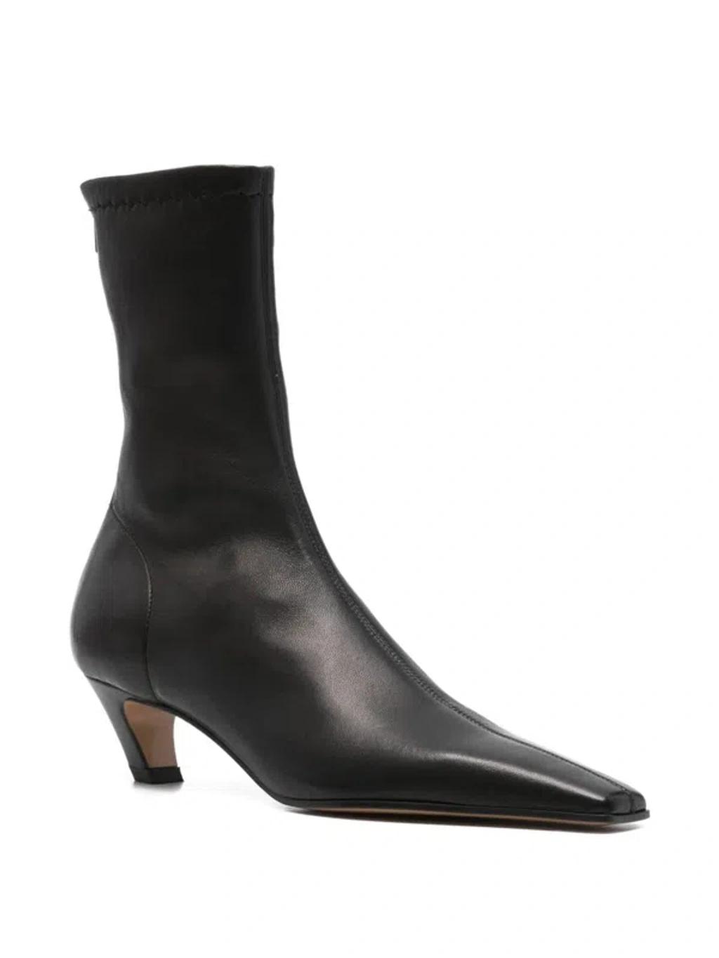 KHAITE Arizona 50 Leather Ankle Boots In Black Product Image