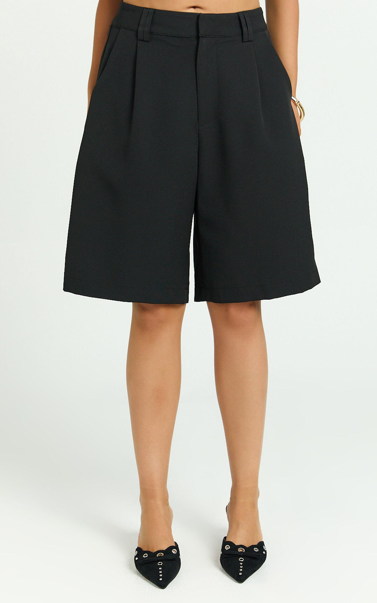 Nola Shorts - Mid Waist Bermuda Relaxed Fit Shorts in Black Product Image