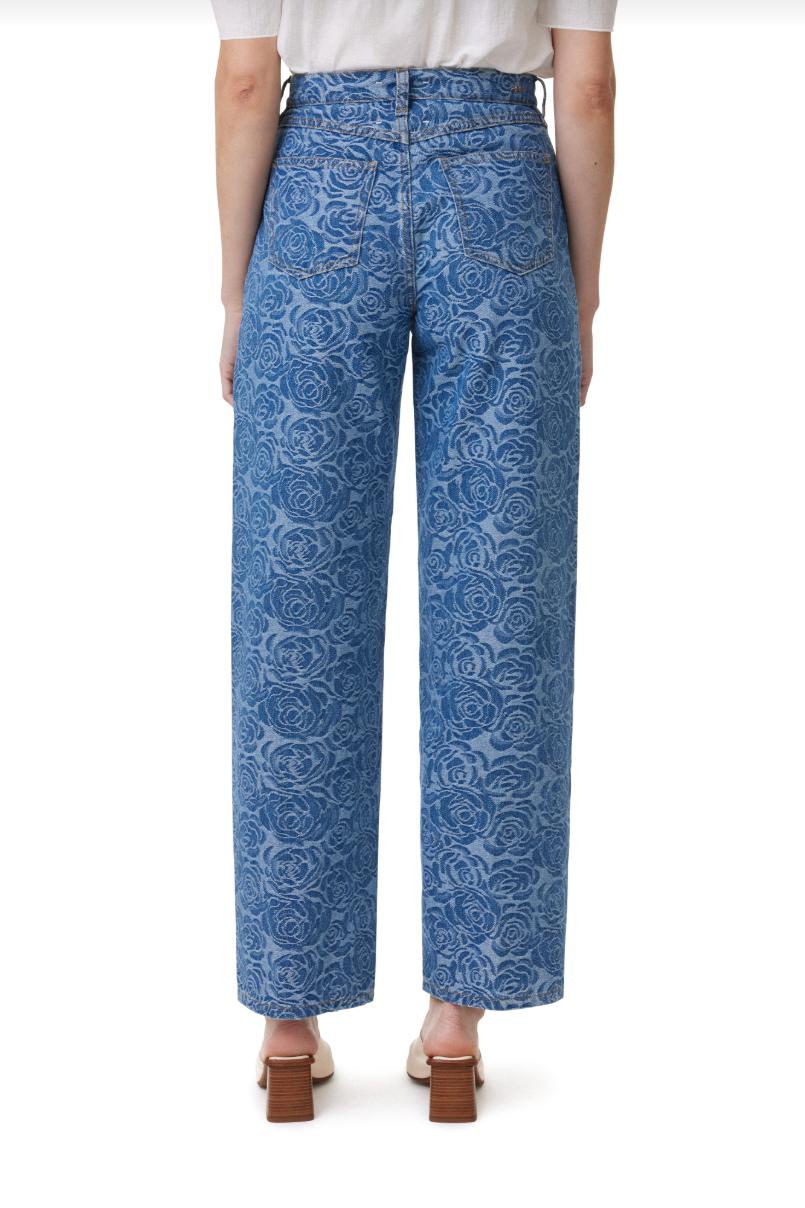 Jacquard Rose High Waist Barrel Leg Jeans Product Image