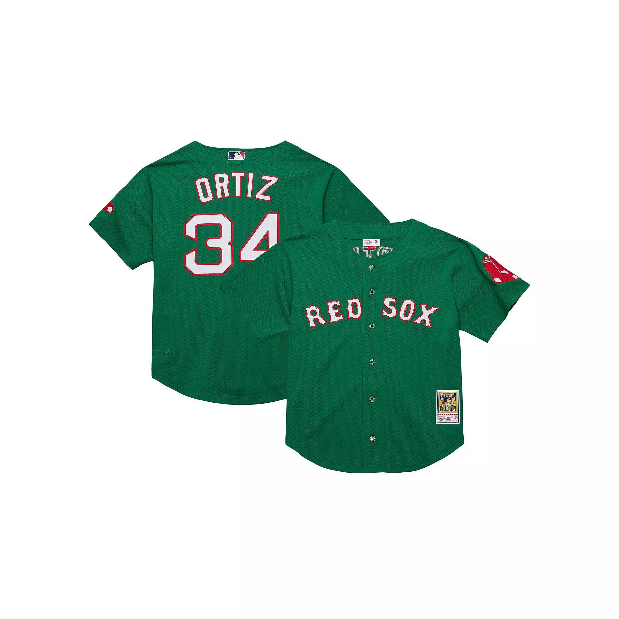 Youth Mitchell & Ness David Ortiz Green Boston Red Sox Cooperstown CollectionÂ Mesh Batting Practice Jersey, Boy's,  Product Image