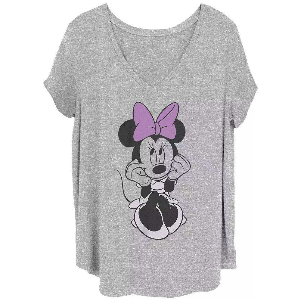 Disney's Minnie Mouse Purple Bow Cute Pose Juniors' Plus Size Graphic Tee, Women's, Size: 4XL, Grey Gray Product Image