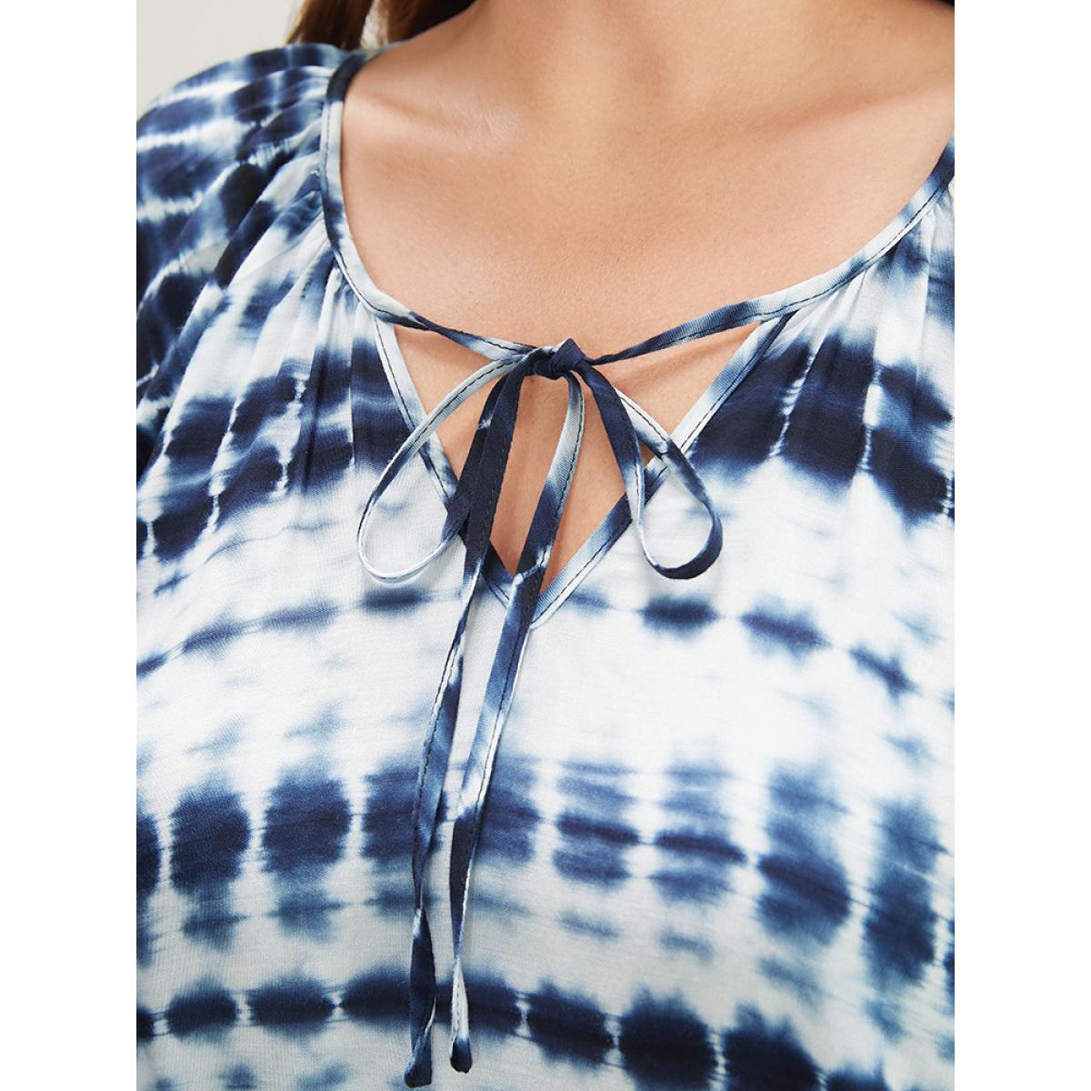 Plus Size Stone Tie Dye Raglan Sleeve Tie V Neck Blouse Women Vacation Short sleeve V-neck Dailywear Blouses BloomChic 30/6X Product Image