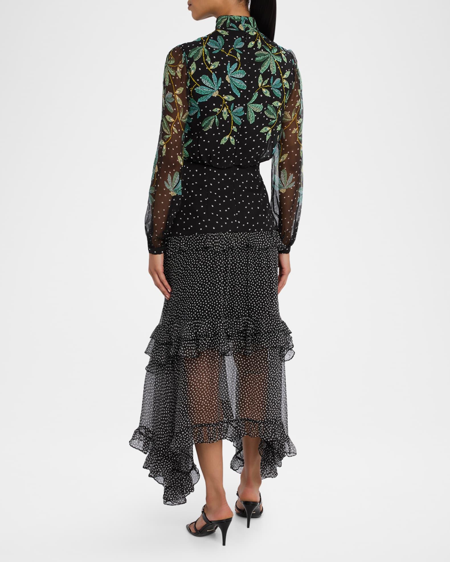 Jolie-C Floral Silk Tiered-Ruffle Midi Dress Product Image