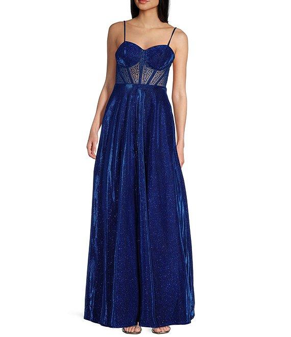 City Vibe Spaghetti Strap Sweetheart Neck Illusion Corset Ballgown Dress Product Image