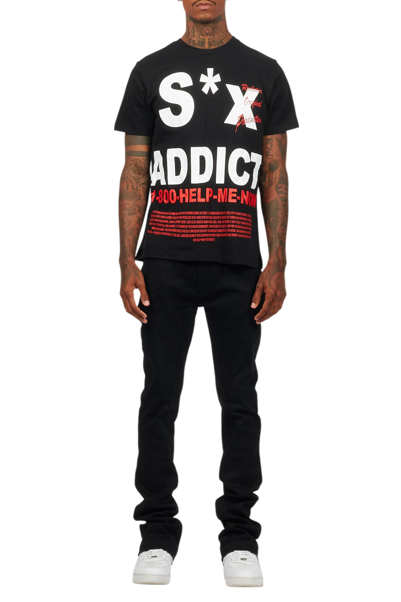 Addict Black Graphic T-Shirt Male Product Image