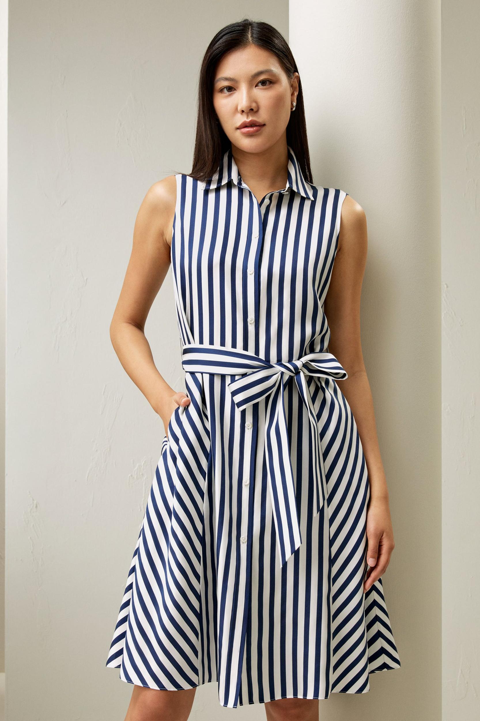 Silk Striped Sleeveless Dress Product Image