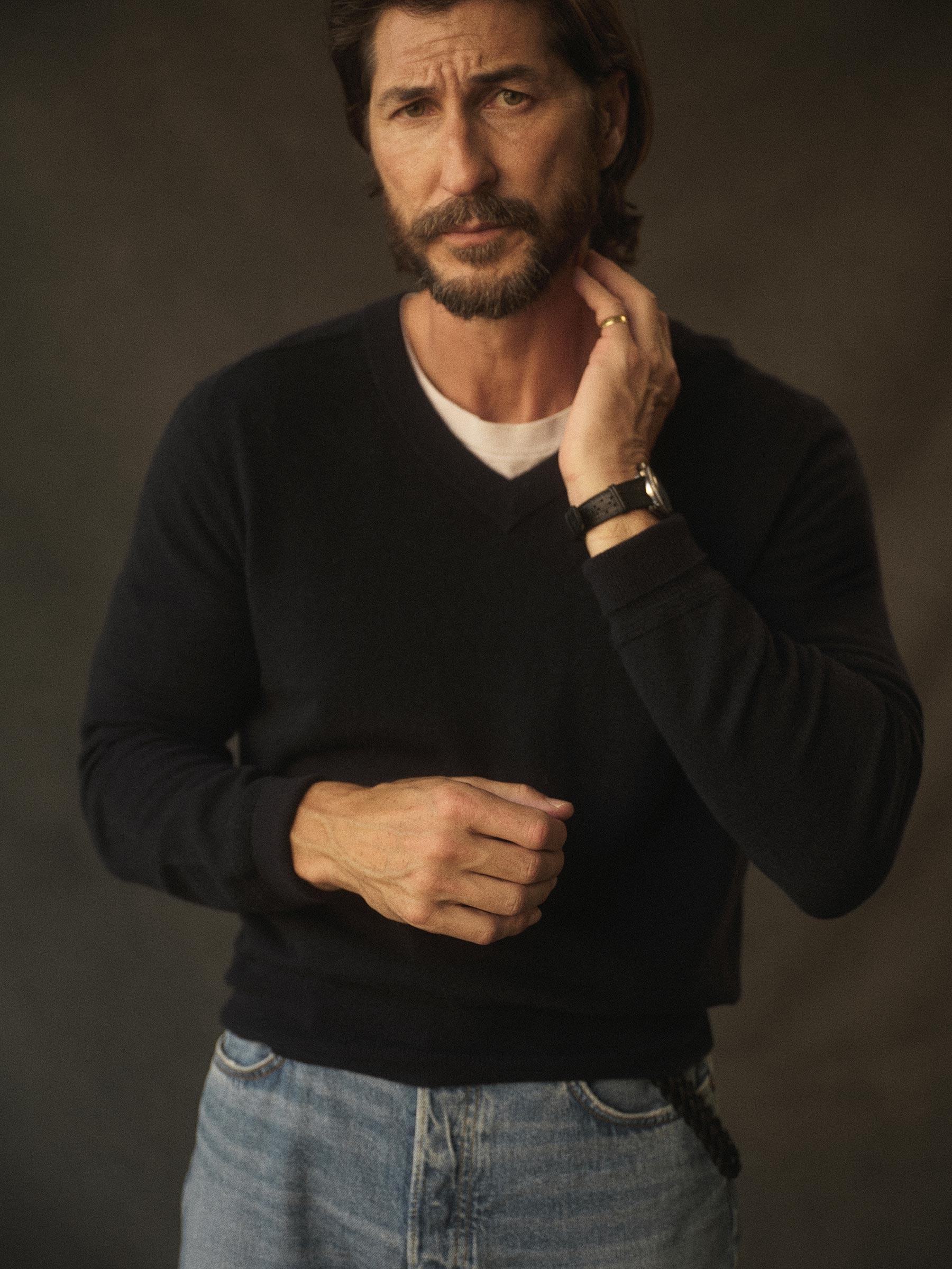 Dress Navy California Cashmere V-Neck Product Image