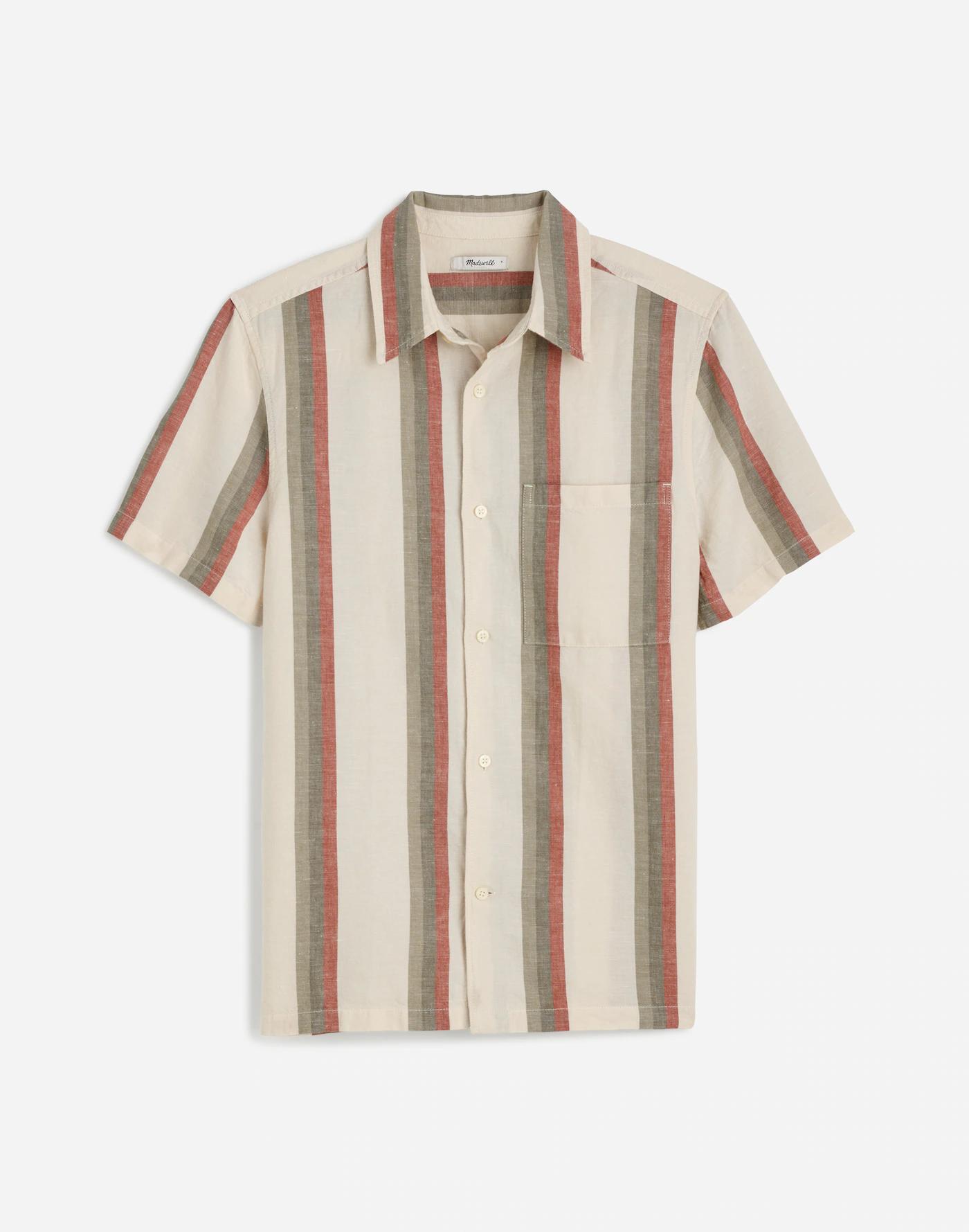 Button-Up Short-Sleeve Shirt in Cotton-Linen Blend Product Image