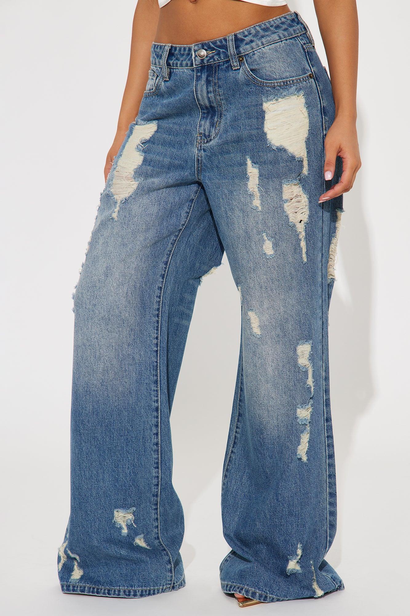 Kirbie Non Stretch Ripped Wide Leg Jean - Medium Wash Product Image