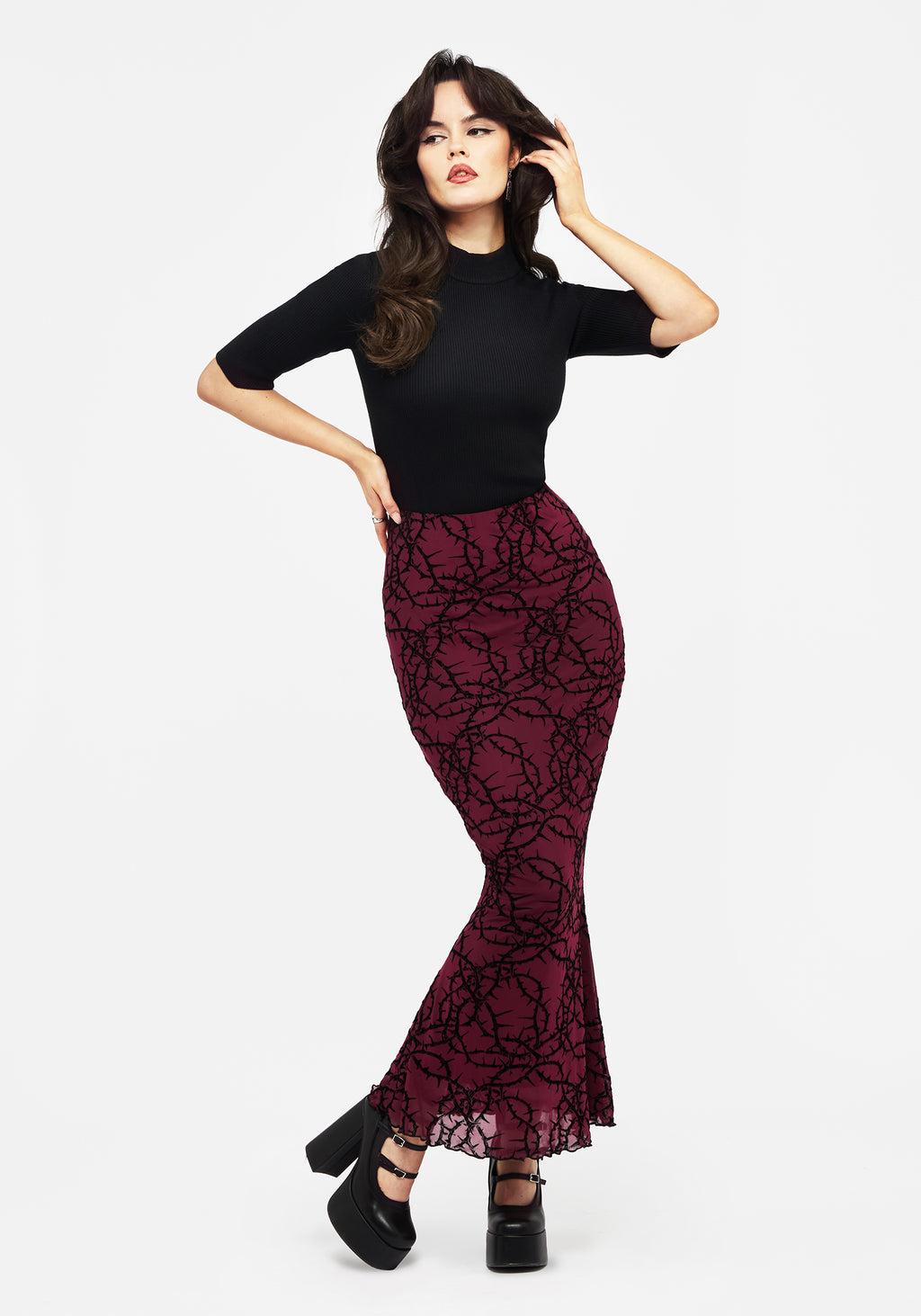 Prickle Thorn Print Mesh Mermaid Maxi Skirt Product Image