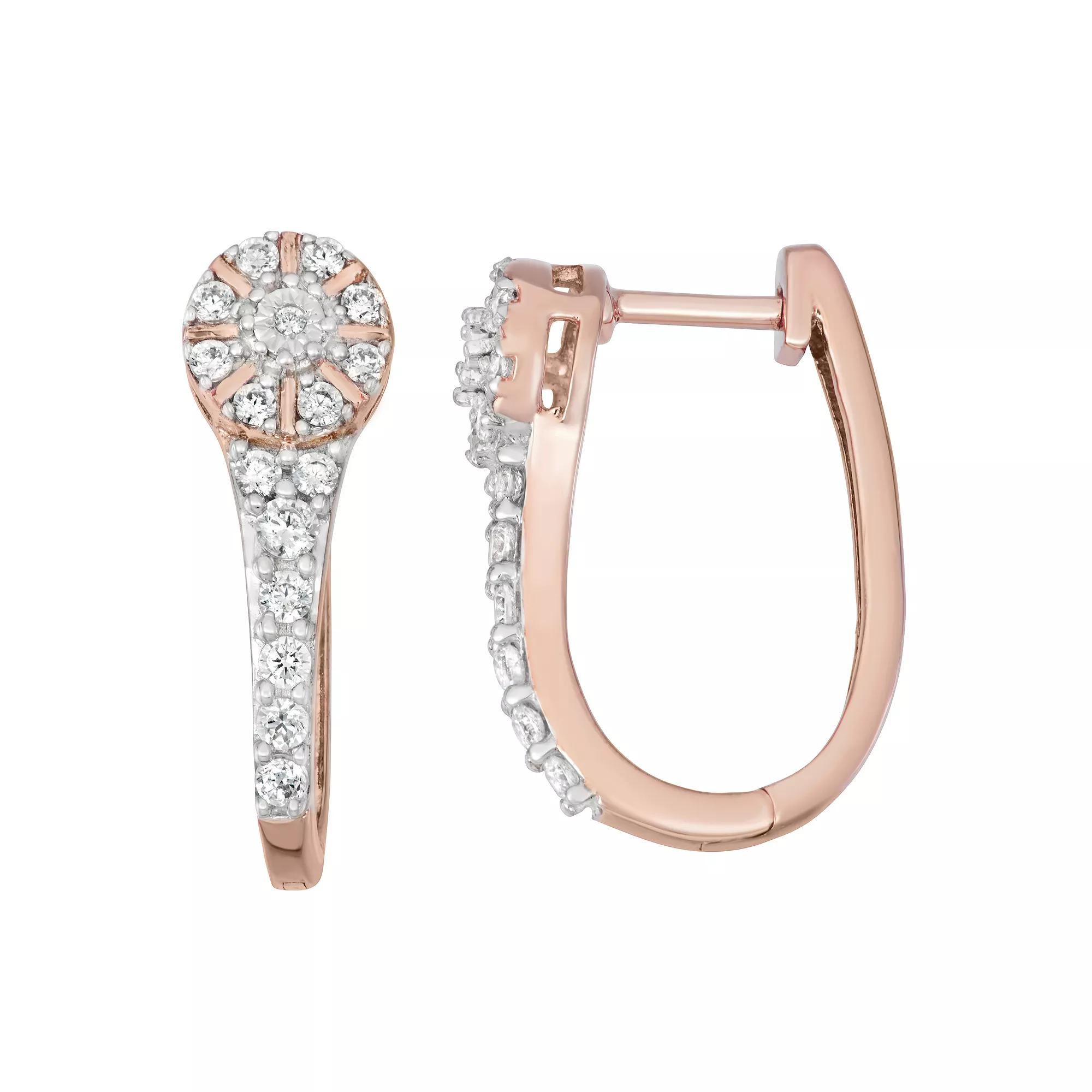 10k Rose Gold 1/3 Carat T.W. Diamond Hoop Earrings, Women's, Pink Tone Product Image