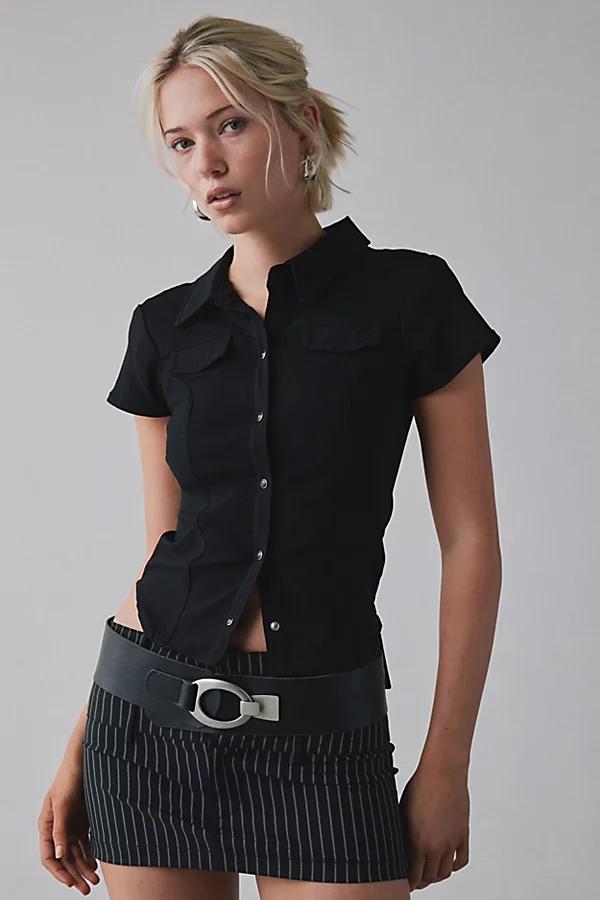 Silence + Noise Polly Slim Short Sleeve Snap-Button Shirt Top Womens at Urban Outfitters Product Image
