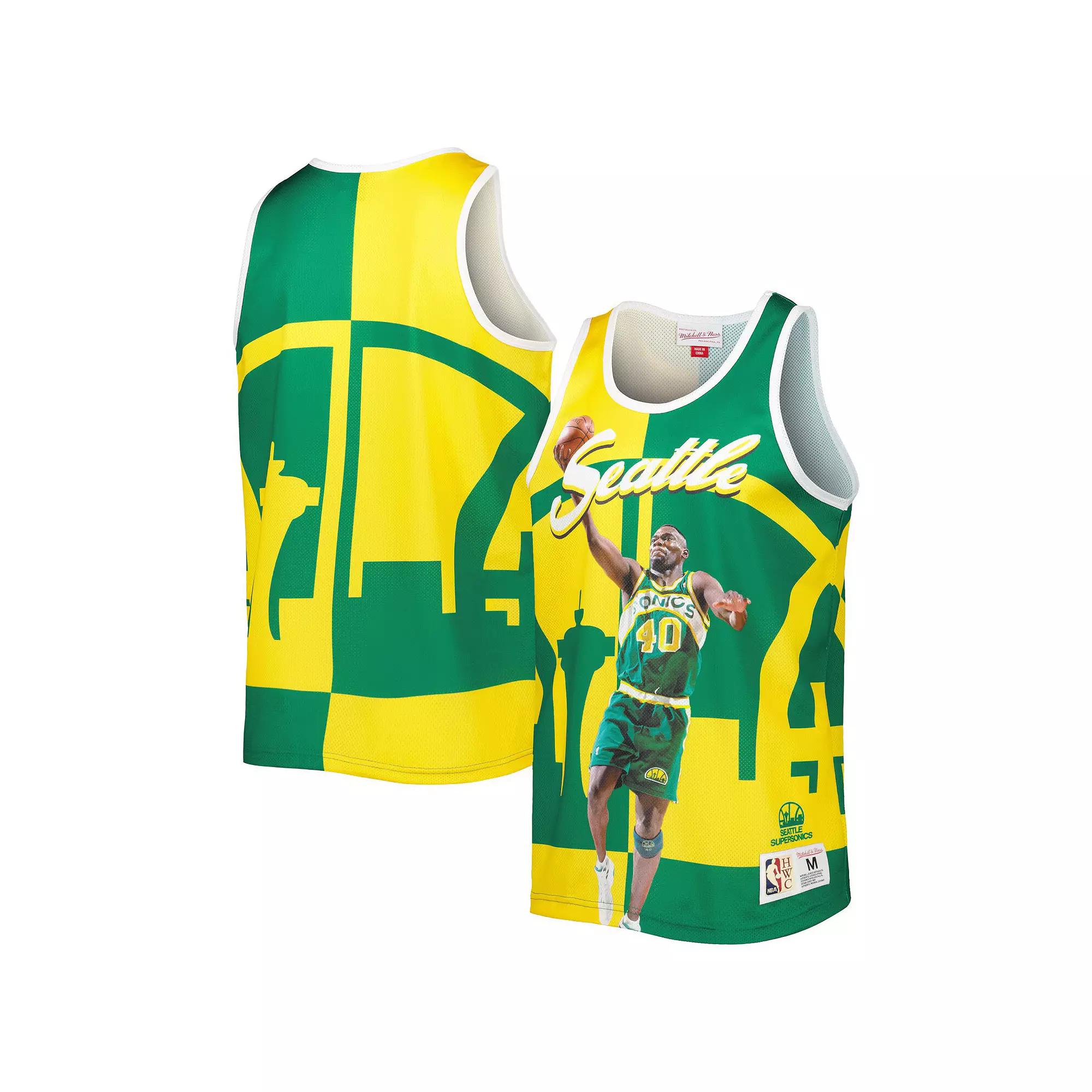 Men's Mitchell & Ness Shawn Kemp Green/Gold Seattle SuperSonics Sublimated Player Tank Top, Size: Medium, Nba Green Product Image