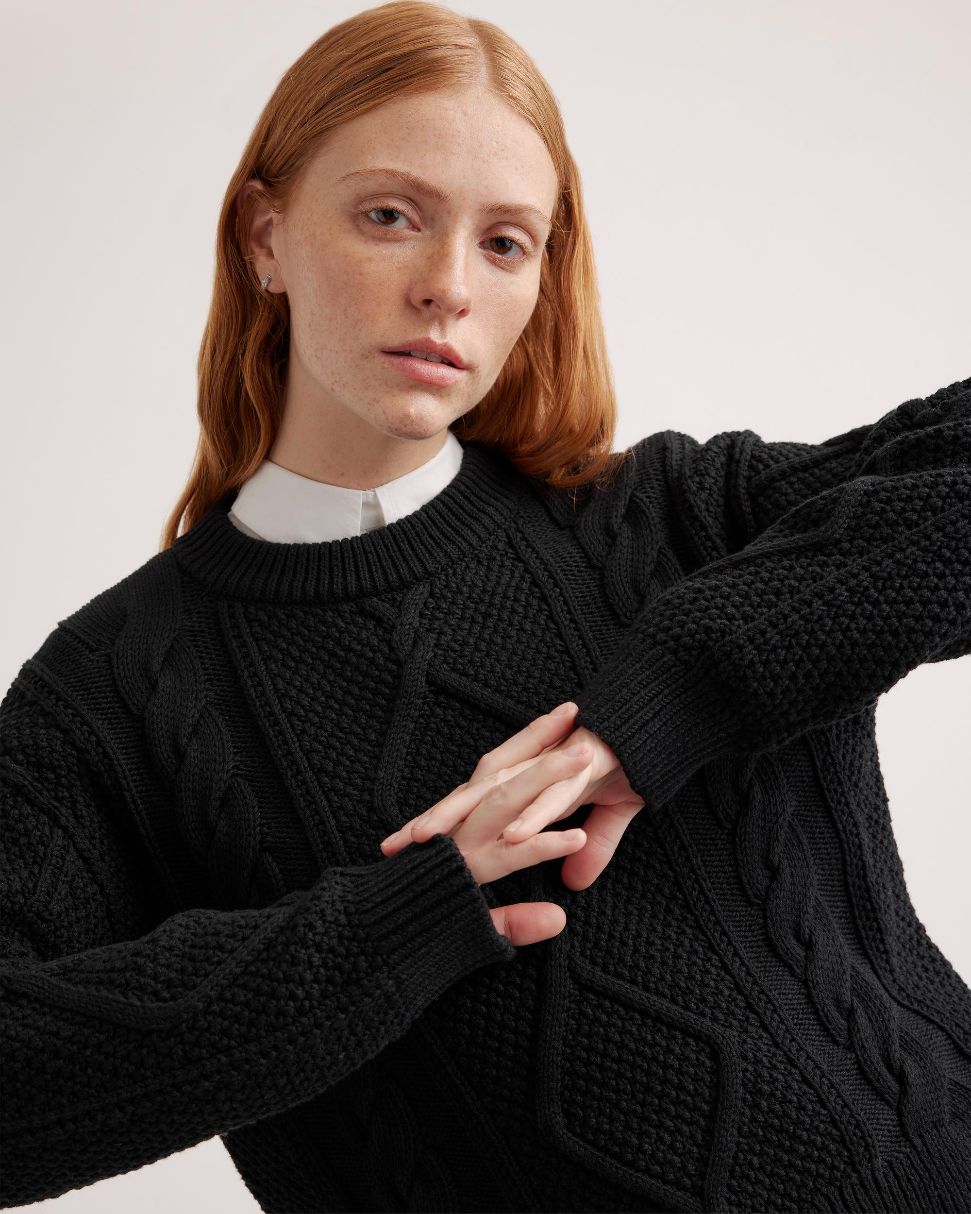 Quince | Women's Cropped Cable Crew Sweater Organic Cotton Product Image