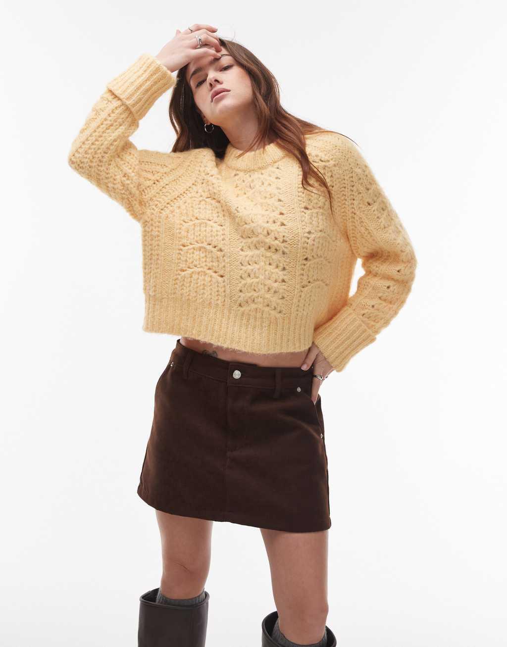 Topshop faux suede pelmet mini skirt in brown Product Image